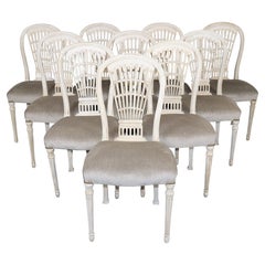 Set of 10 Maison Jansen Balloon Back Paint Decorated Distressed Dining Chairs