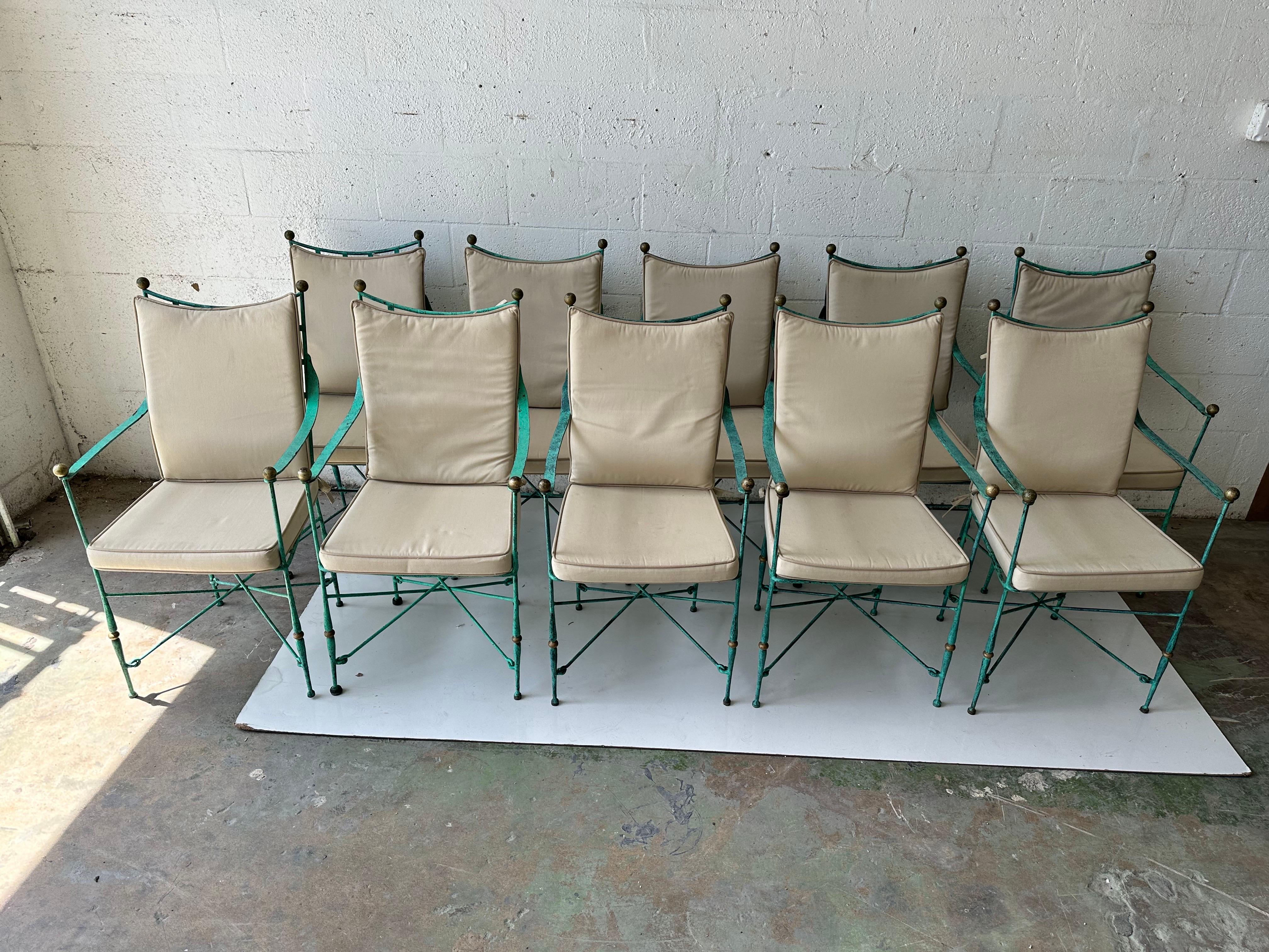 Set of 10 Maison Jansen  Style wrought  iron Armchair  For Sale 10