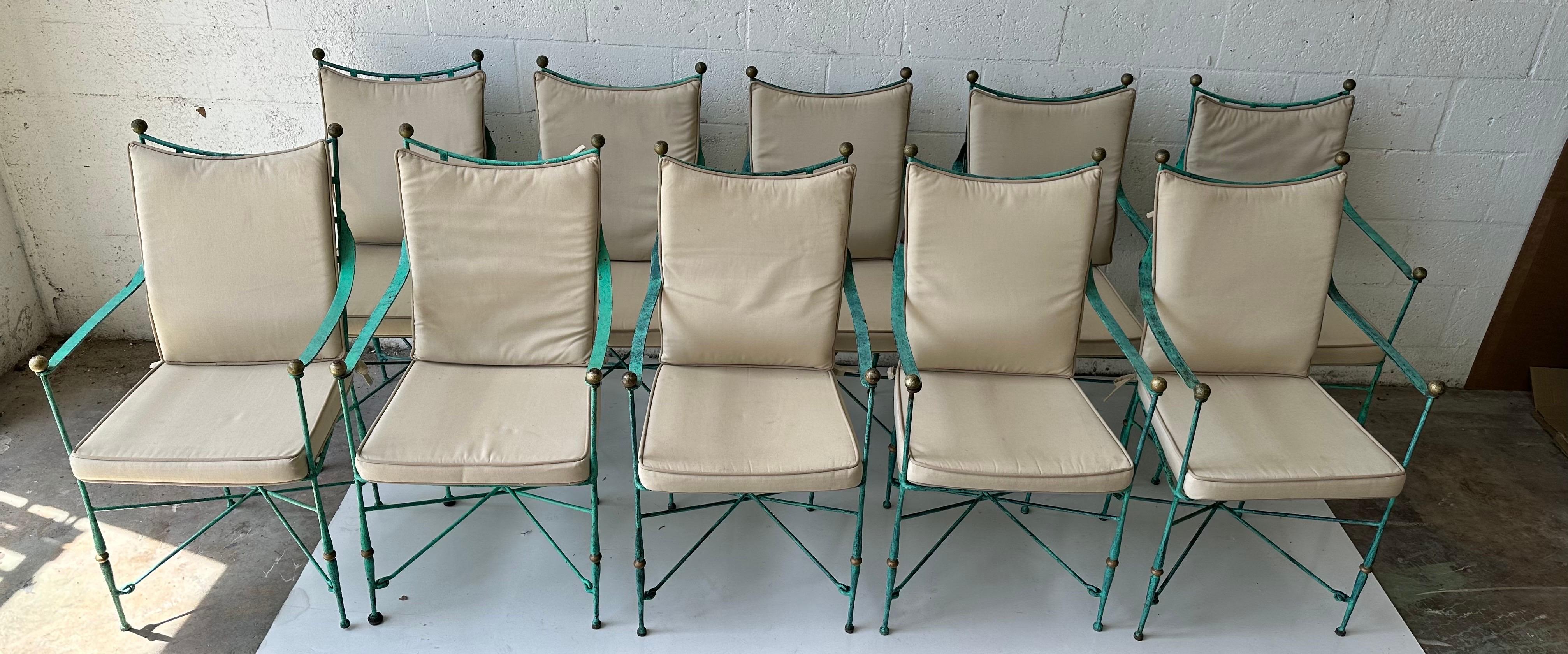 Set of 10 Maison Jansen  Style wrought  iron Armchair  In Fair Condition For Sale In Miami, FL