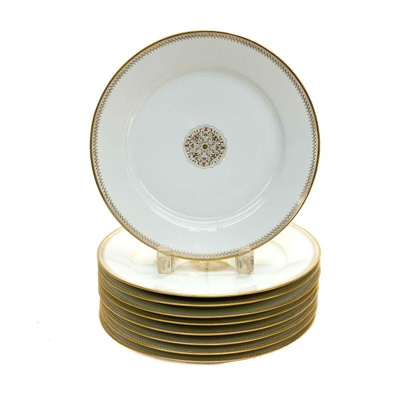Set of 10 Manufacture De Sevres Porcelain 9.5 inch Plates, Gilt Emblems, 1865 In Good Condition For Sale In Gardena, CA