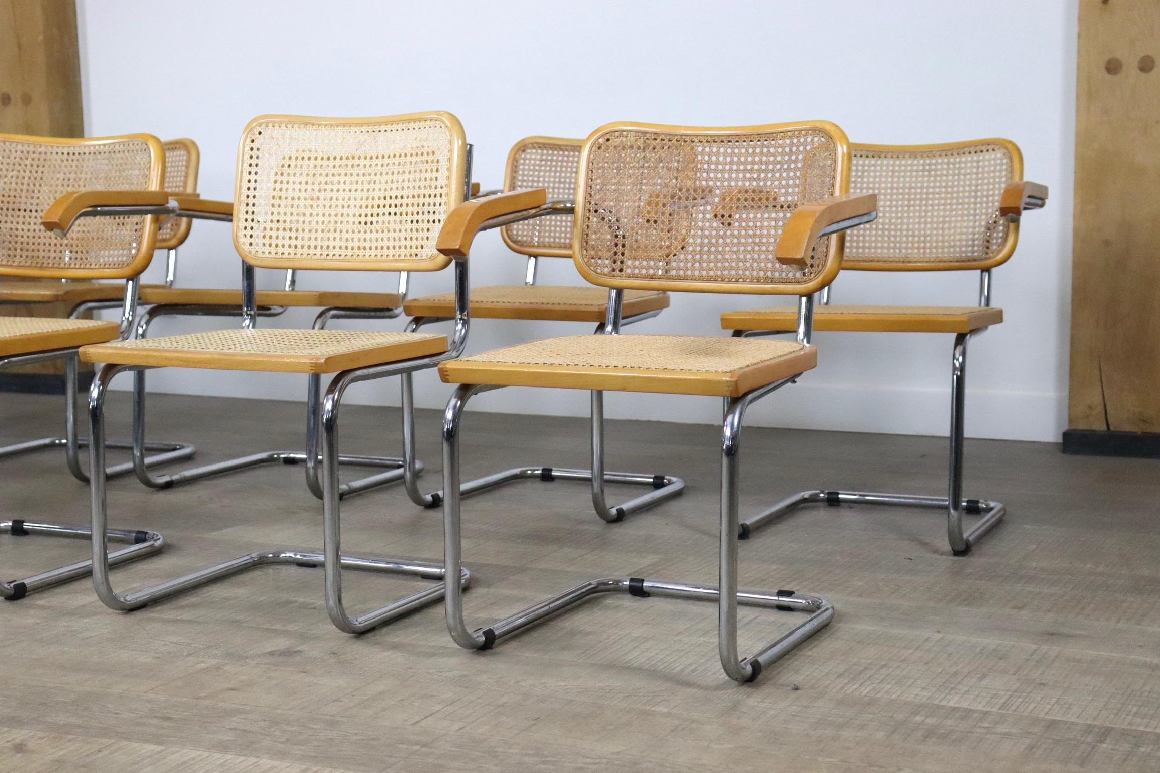 Mid-20th Century Set of 10 Marcel Breuer B32 Chrome and Webbing Cesca Dining Chairs, Italy 1960s