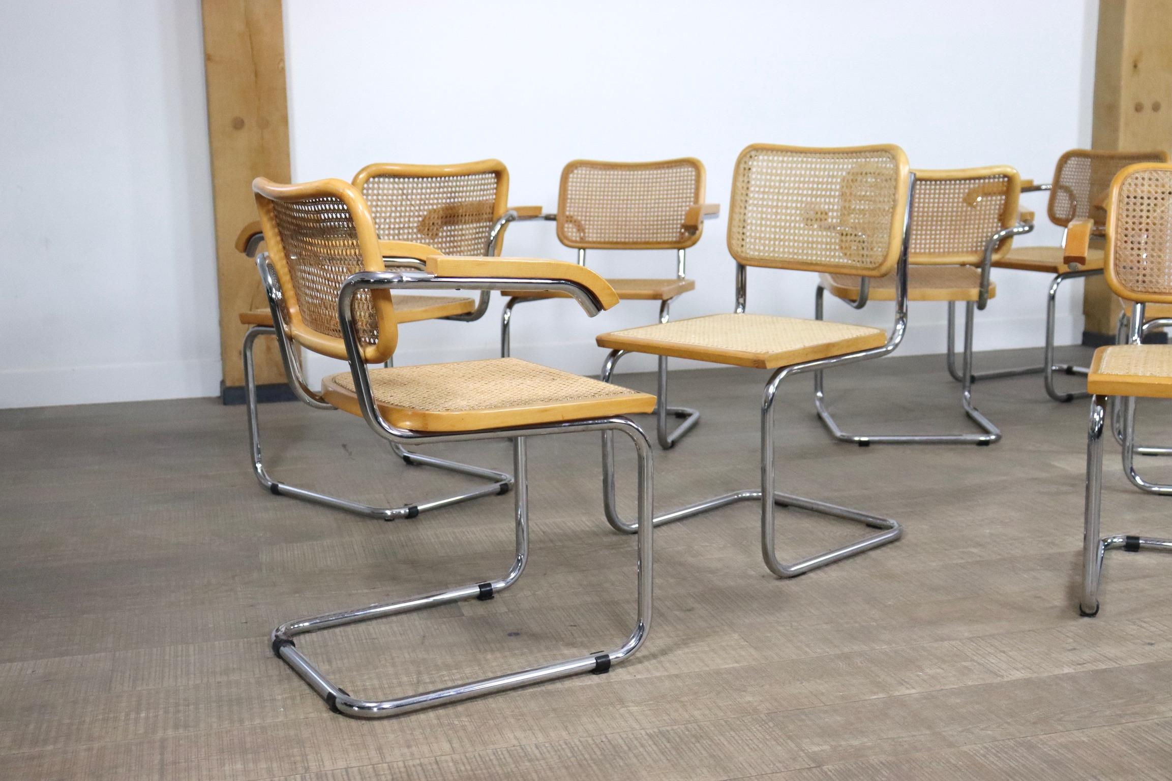 Set of 10 Marcel Breuer B32 Chrome and Webbing Cesca Dining Chairs, Italy 1960s 1