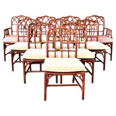 Vintage set of 10 Mcguire Organic Modern Ratta Cathedral Dinning Chairs