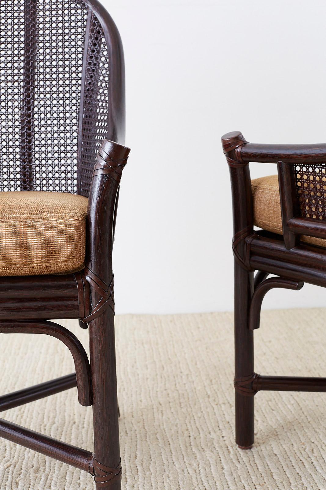Leather Set of 10 McGuire Rattan Cane Belden Dining Chairs