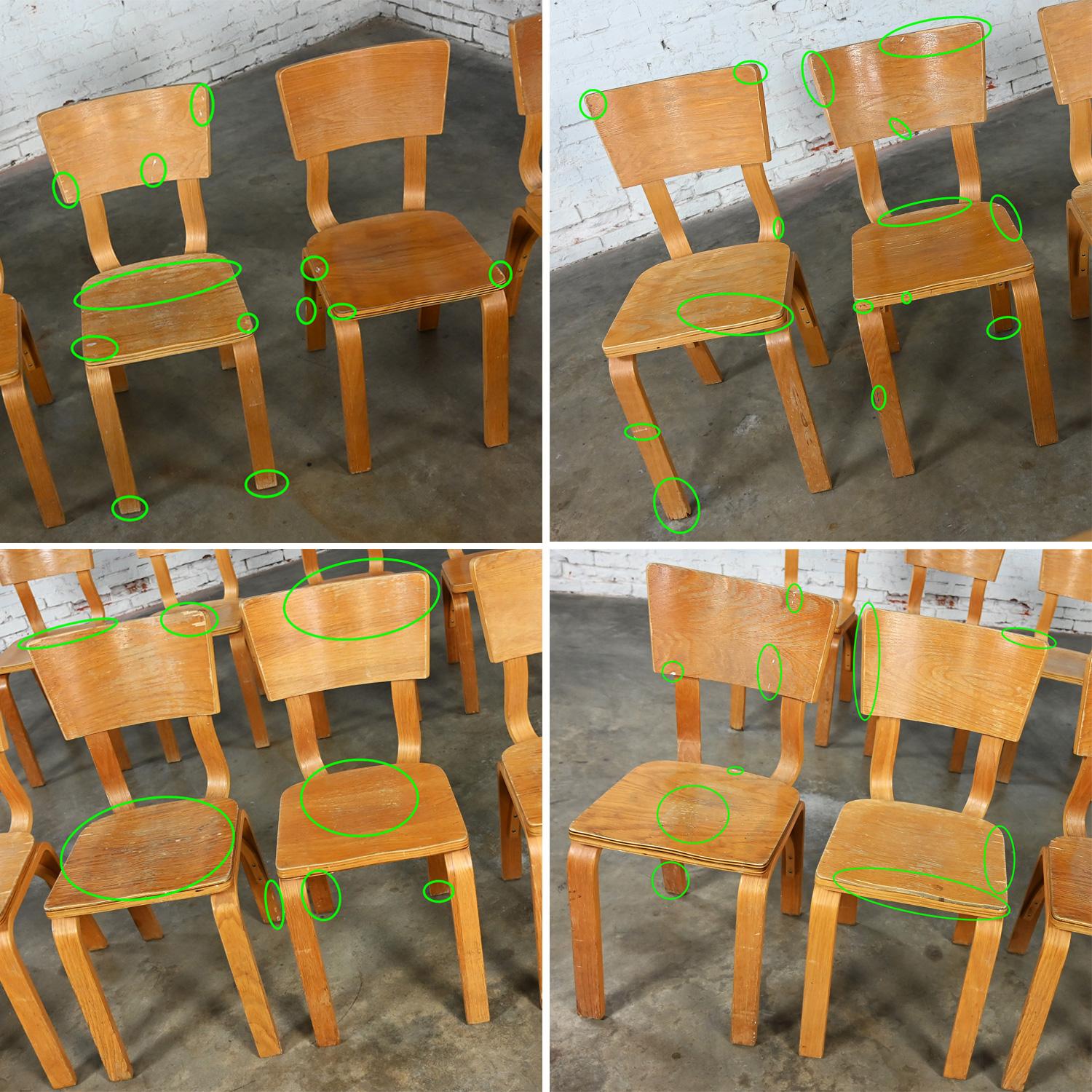 Set von 10 MCM Thonet #1216 Esszimmerstühlen, gebogene Eiche, Sperrholz, Sattelsitz, Einzelschleife im Angebot 8