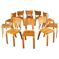 Set of 10 MCM Thonet #1216 Dining Chairs Bent Oak Plywood Saddle Seat Single Bow