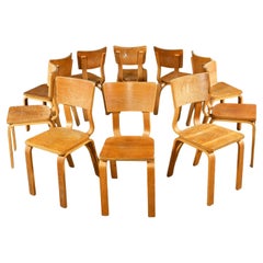 Vintage Set of 10 MCM Thonet #1216 Dining Chairs Bent Oak Plywood Saddle Seat Single Bow