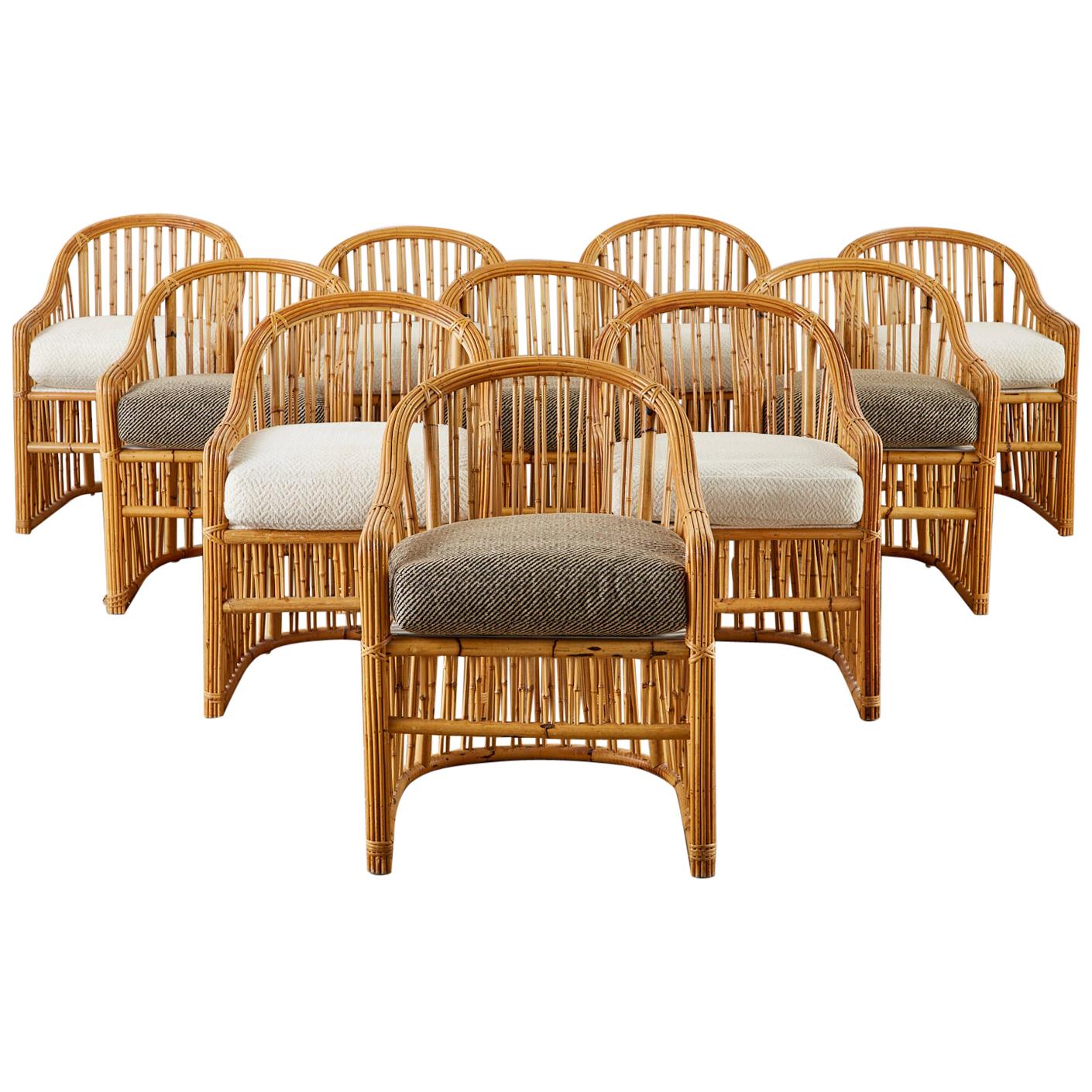 Set of Ten Michael Taylor Organic Modern Bamboo Dining Chairs