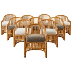 Lot de dix chaises à manger modernes en bambou biologique Michael Taylor