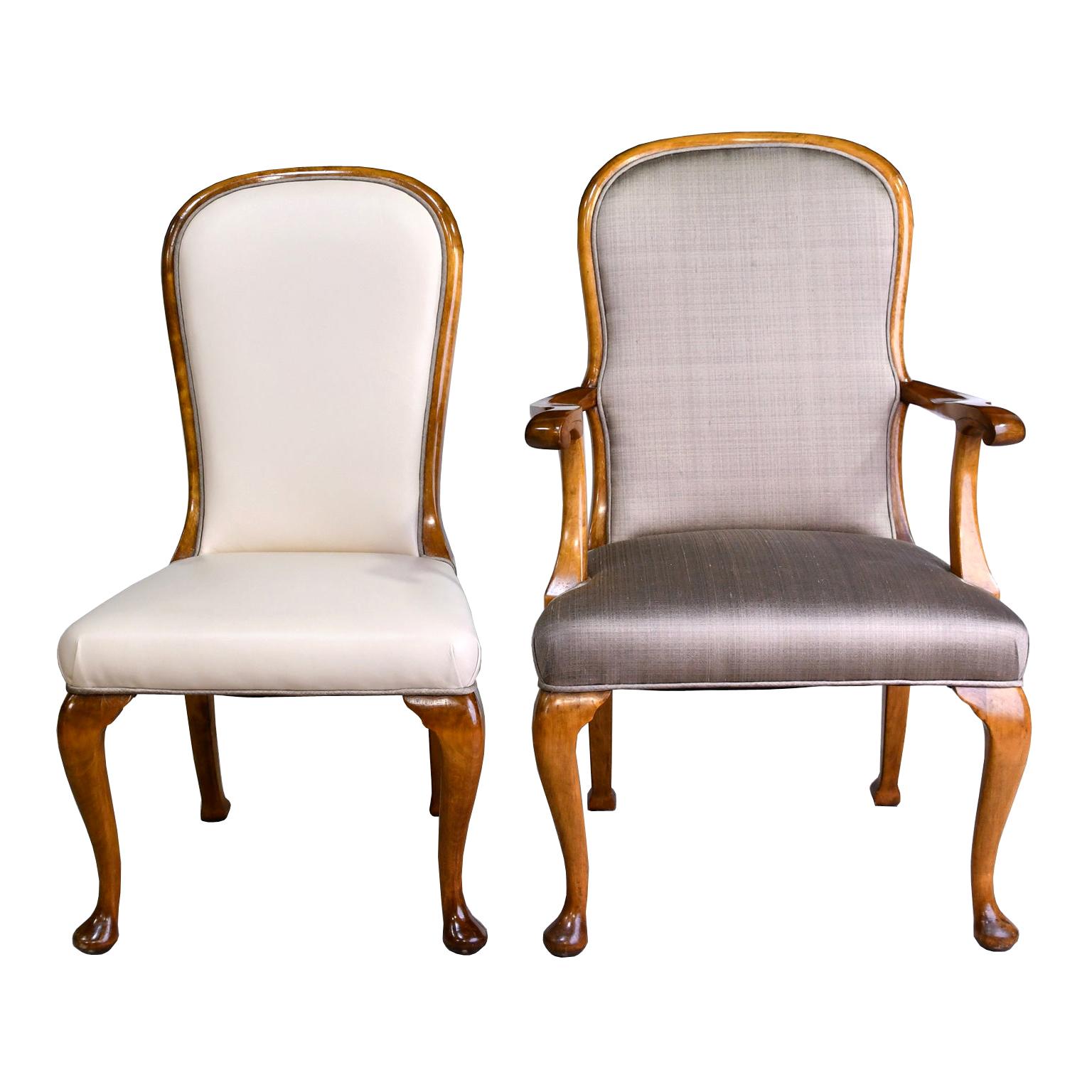 Set of 10 Mid-20th Century Birch Dining Chairs with Upholstered Back & Seats
