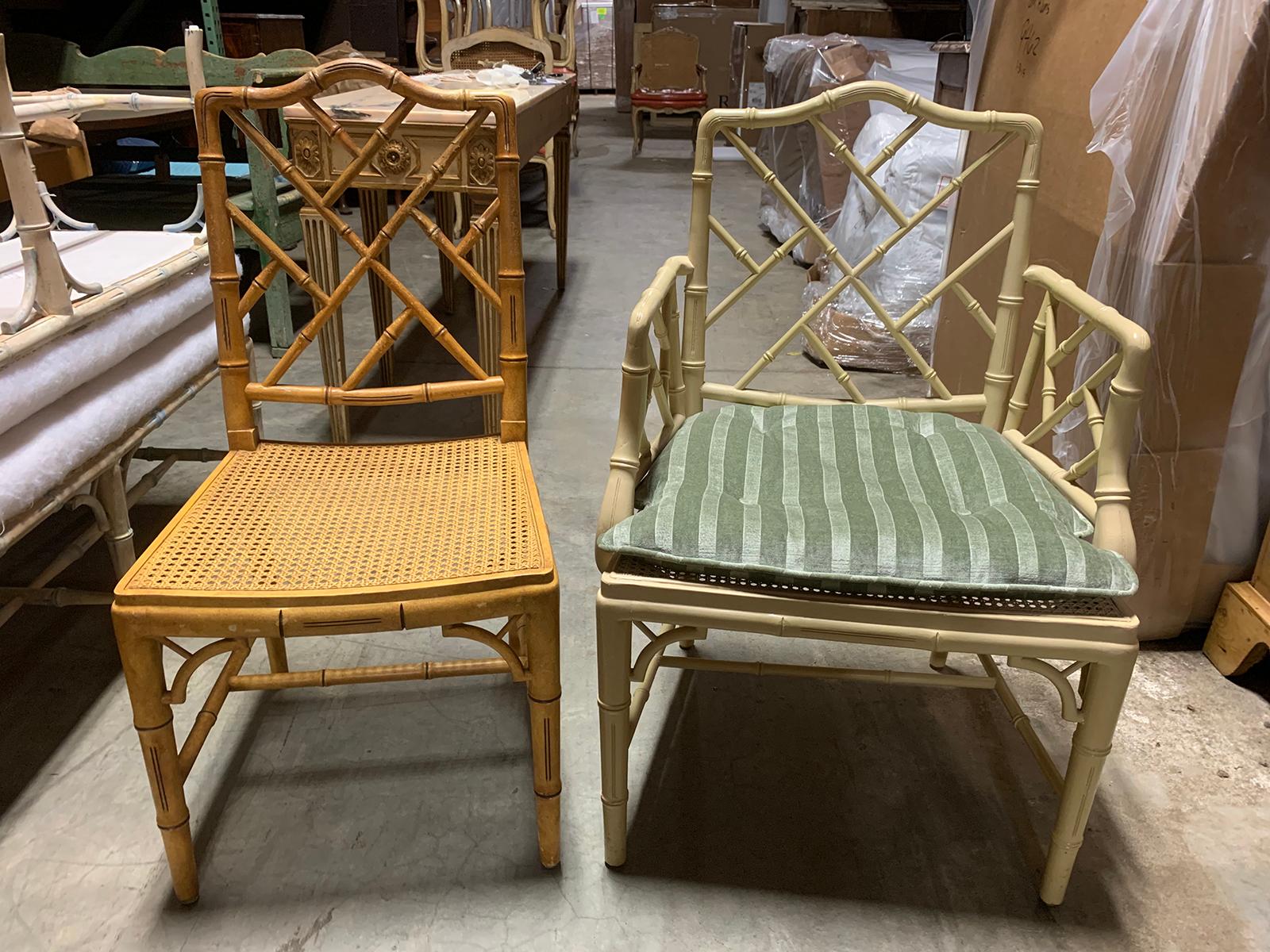 Set of 10 Mid-20th Century Faux Bamboo Dining Chairs with Cane Seats 5