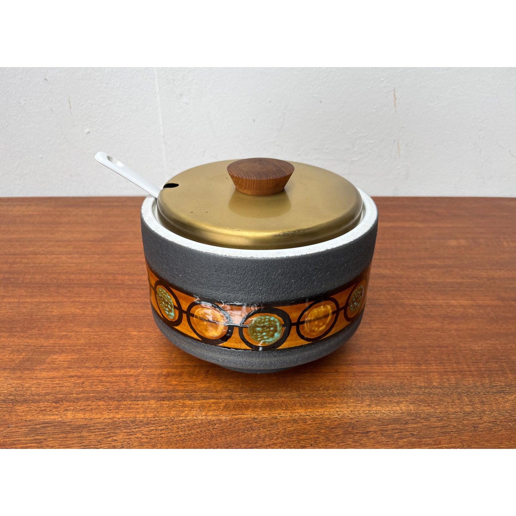 Metal Set of 10 Mid-Century Brutalist German Pottery WGP Punch Bowl and Cups, 1960s For Sale