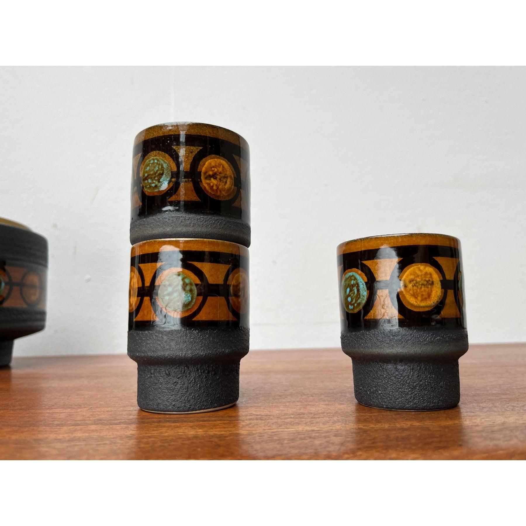 Set of 10 Mid-Century Brutalist German Pottery WGP Punch Bowl and Cups, 1960s For Sale 2