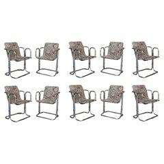 Set of 10 Mid-century Chrome Chairs with Double Tubular