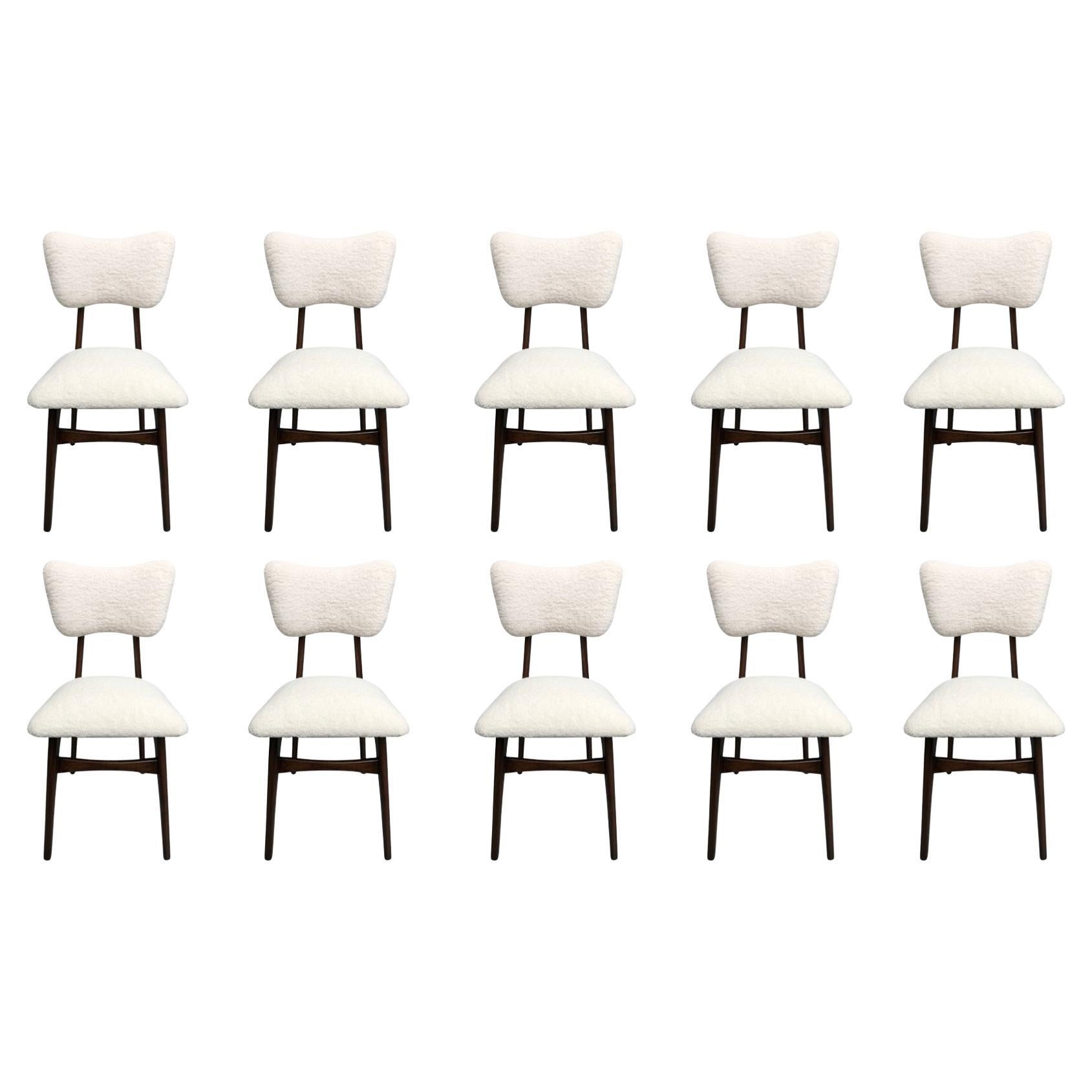 Set of 10 Mid-Century Cream Boucle Butterfly Chairs, Europe, 1960s For Sale