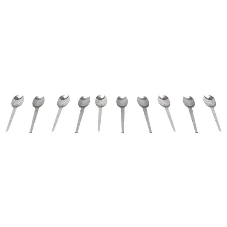 Set of 10 Mid-Century Danish Minimalist Metal Spoons, 1960s