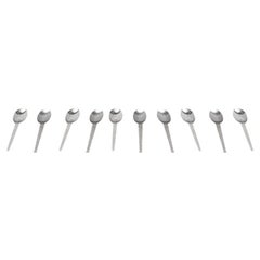 Set of 10 Mid-Century Danish Minimalist Metal Spoons, 1960s