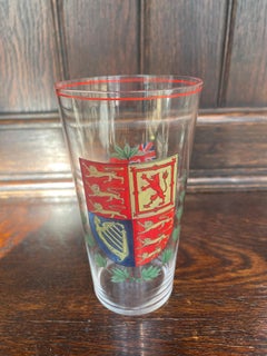 Set of 10 Mid-Century Hand-Painted Heraldic Highball Glasses