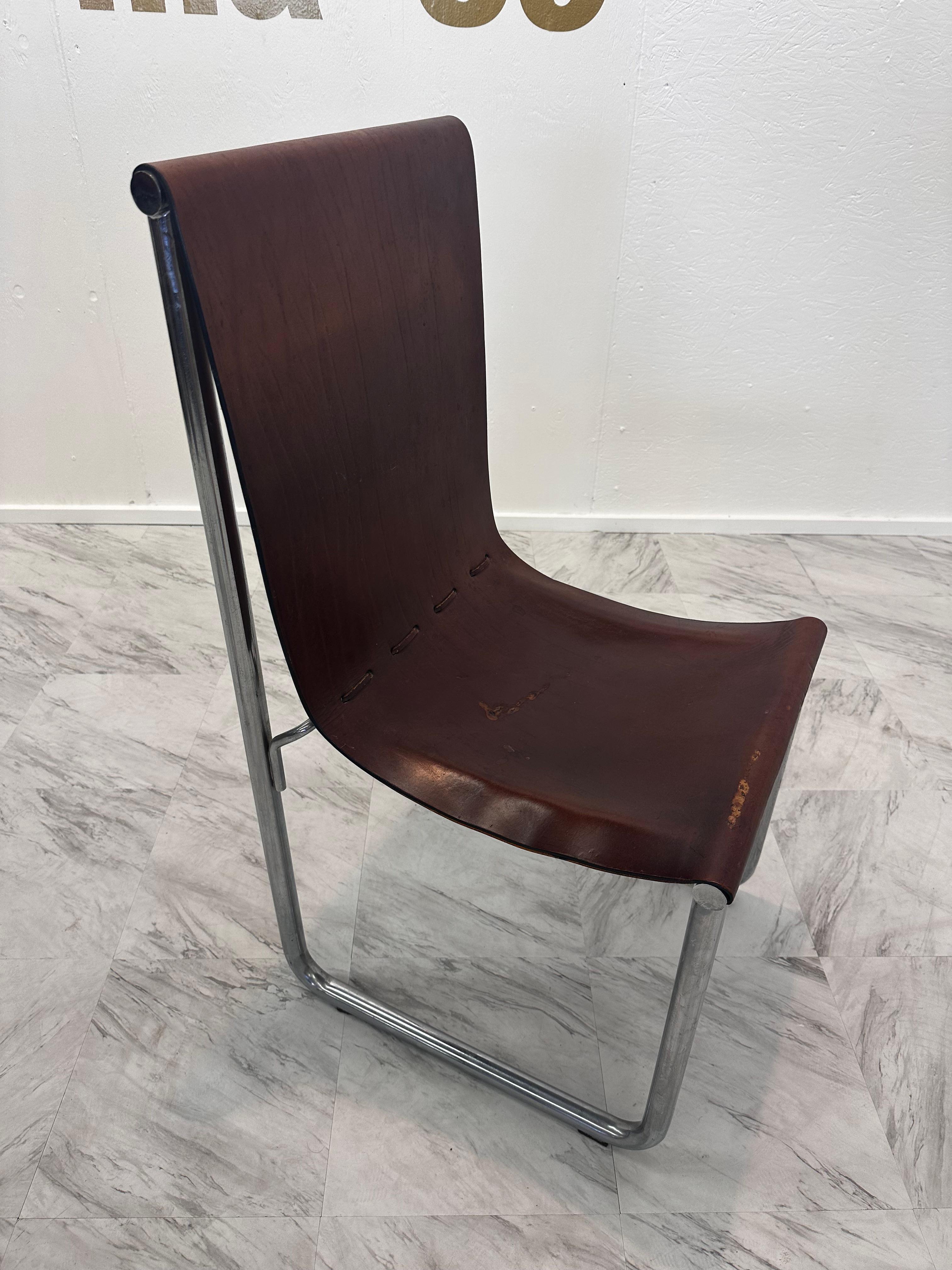 Late 20th Century Set of 10 Mid Century Italian Leather and Chrome Dining Chairs 1980s For Sale