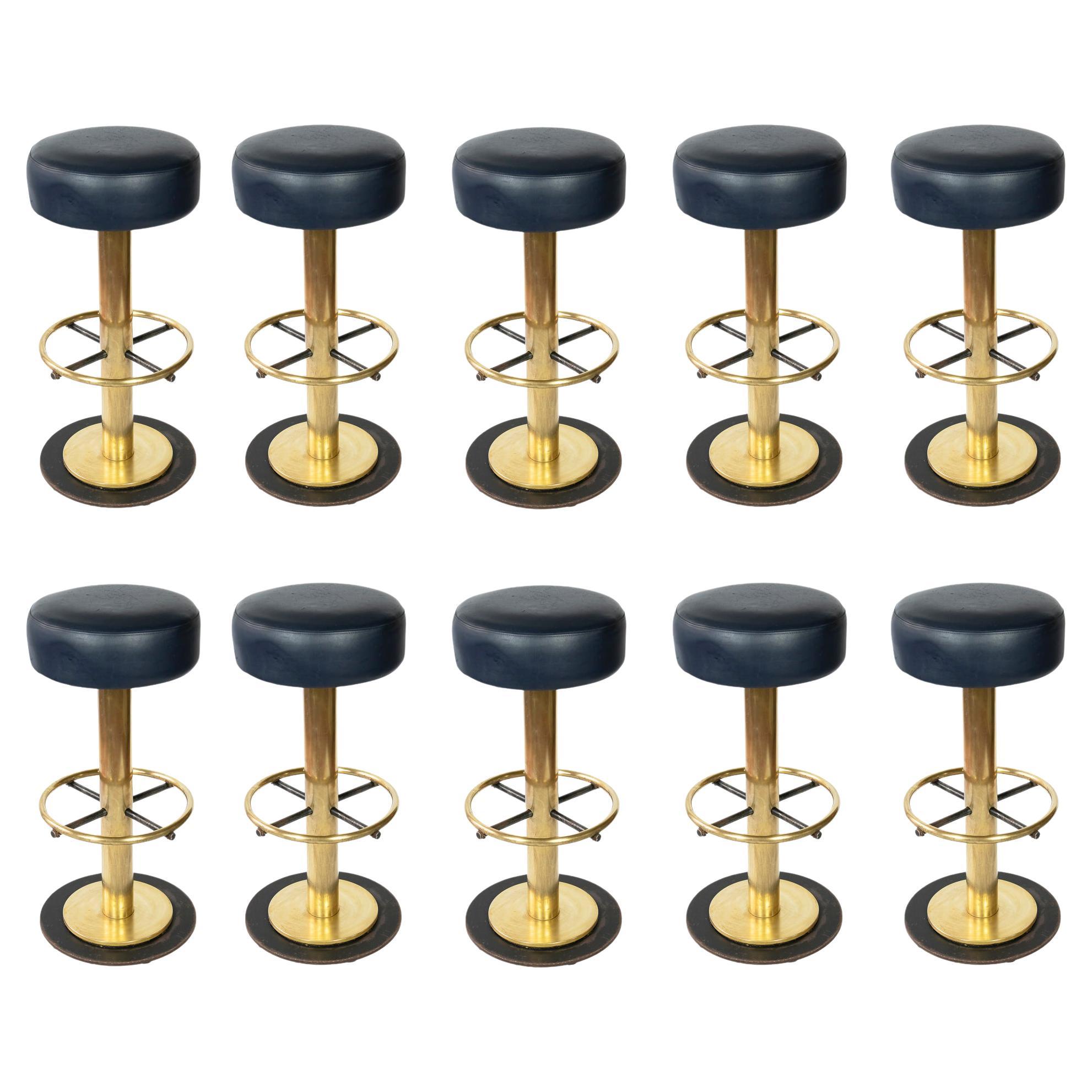 Set of 10 Mid-Century Italian Swivel Brass Bar Stools/Chairs