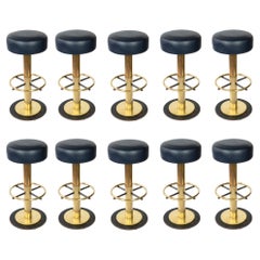 Set of 10 Mid-Century Italian Swivel Brass Bar Stools/Chairs