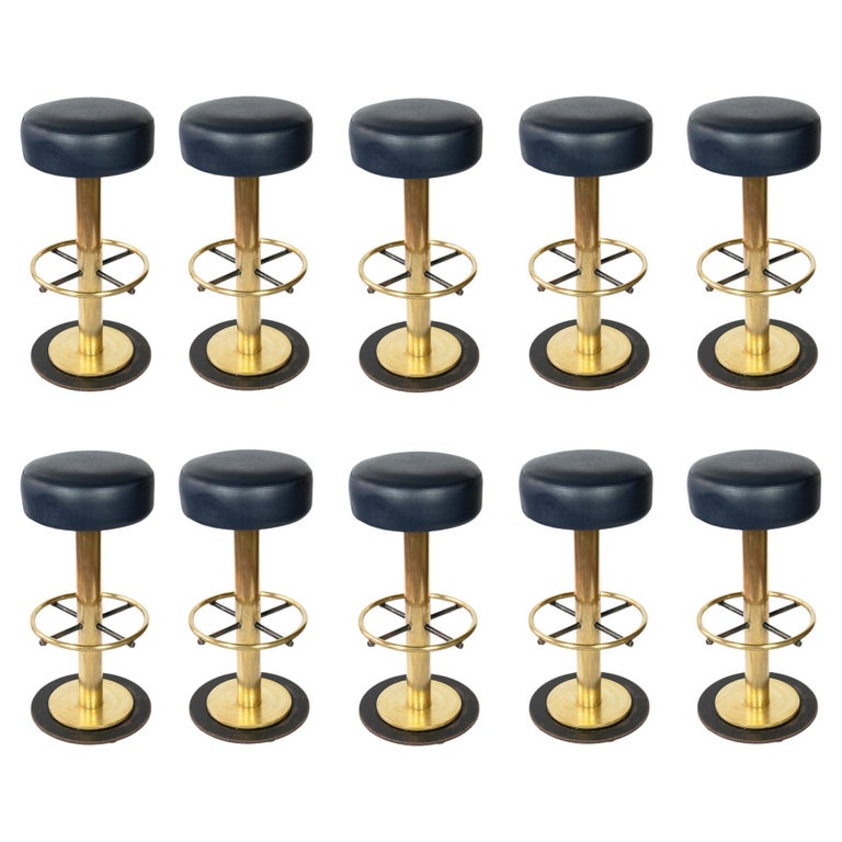 Set of 10 MidCentury Italian Swivel Brass Bar Stools/Chairs For Sale