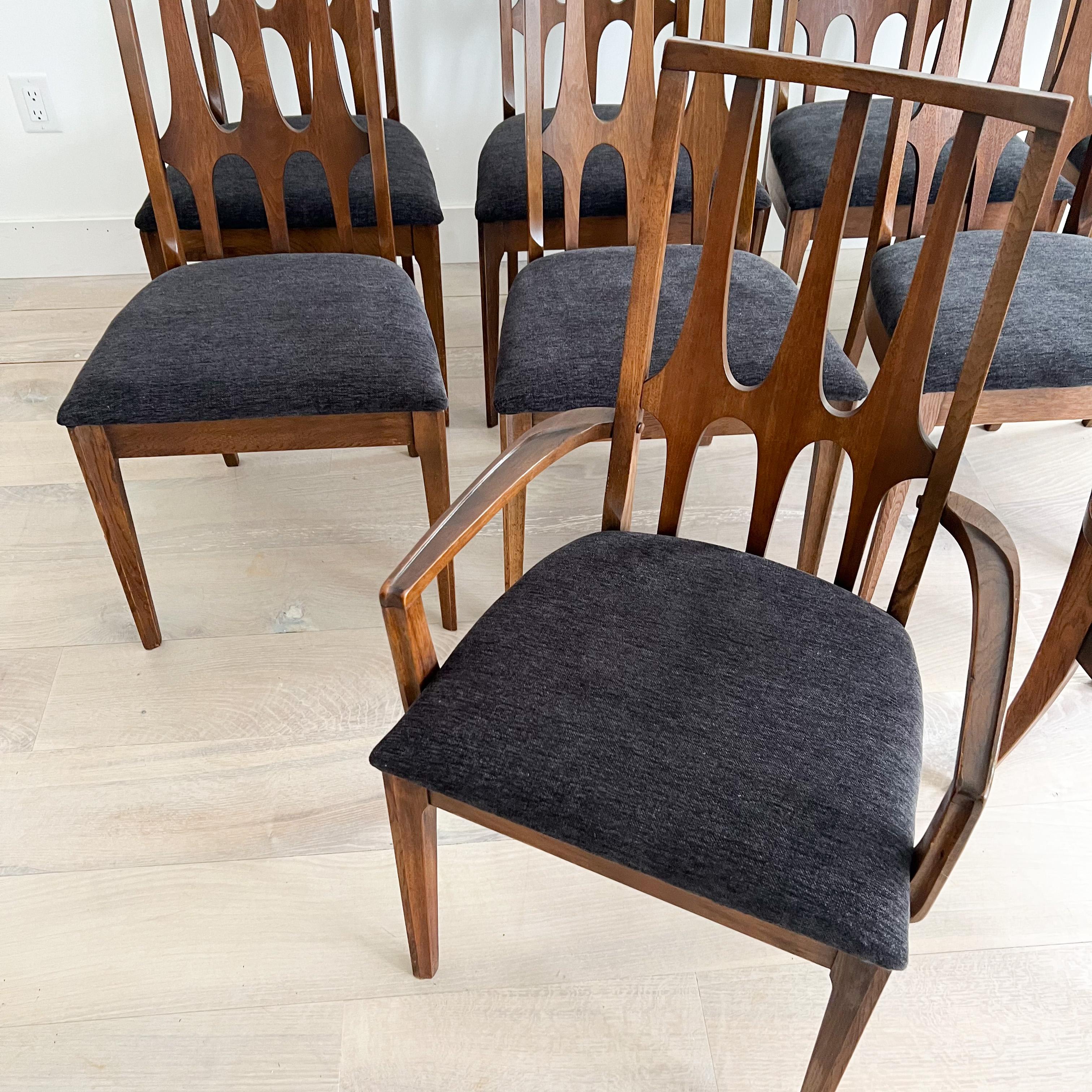 Ensemble de 10 chaises de salle à manger Broyhill Brasilia modernes du milieu du siècle dernier avec tapisserie neuve 4