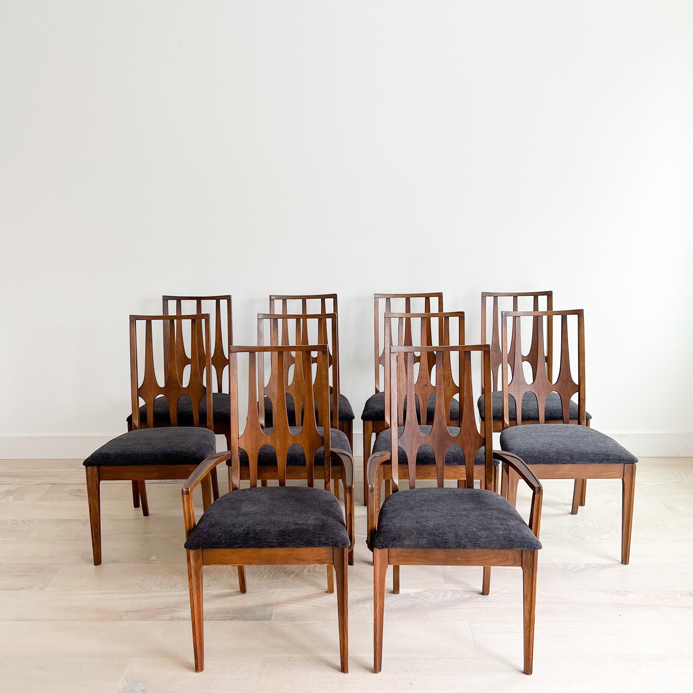Ensemble de 10 chaises de salle à manger Broyhill Brasilia modernes du milieu du siècle dernier avec tapisserie neuve 12