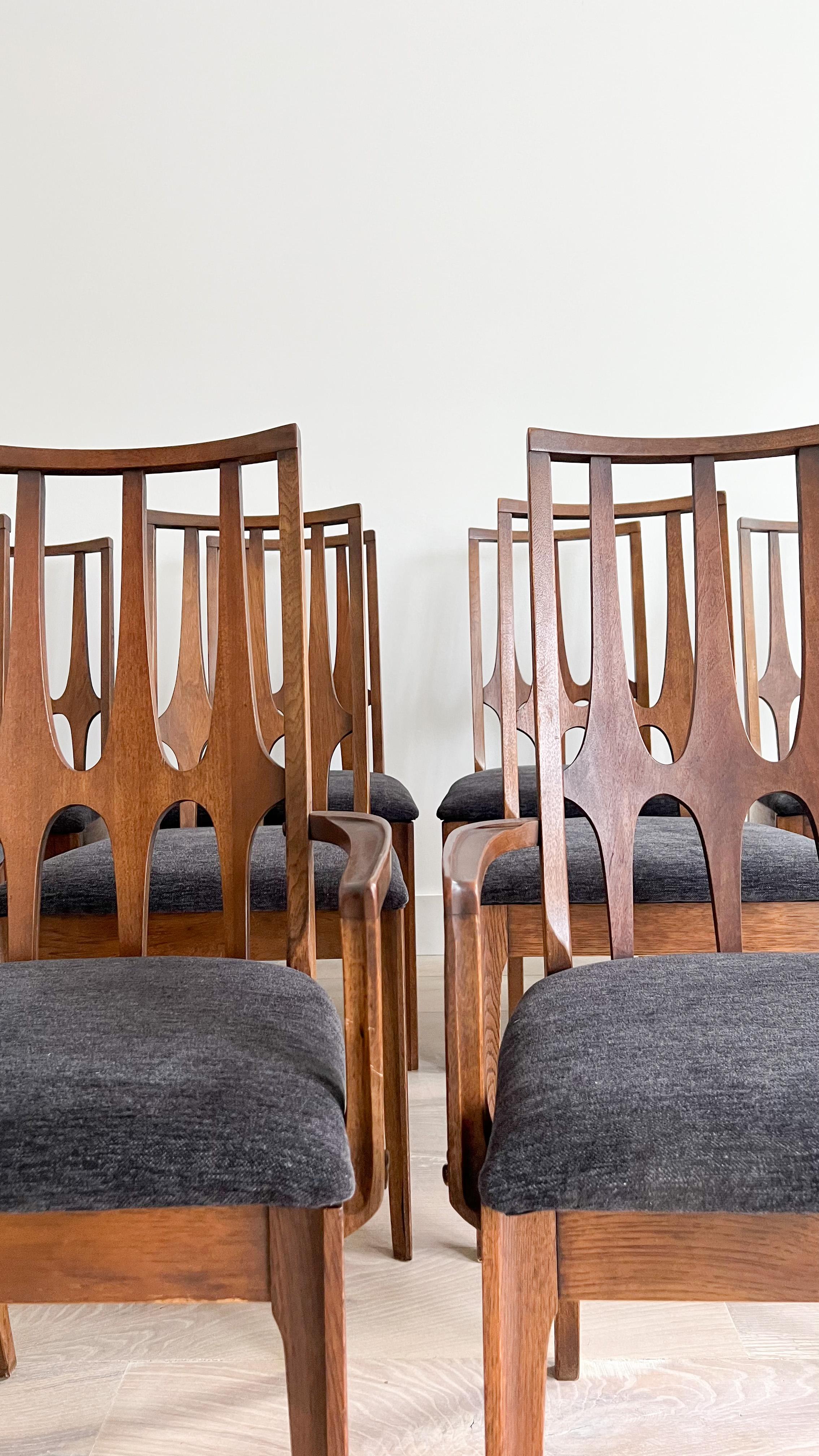 Ensemble de 10 chaises de salle à manger Broyhill Brasilia modernes du milieu du siècle dernier avec tapisserie neuve 13