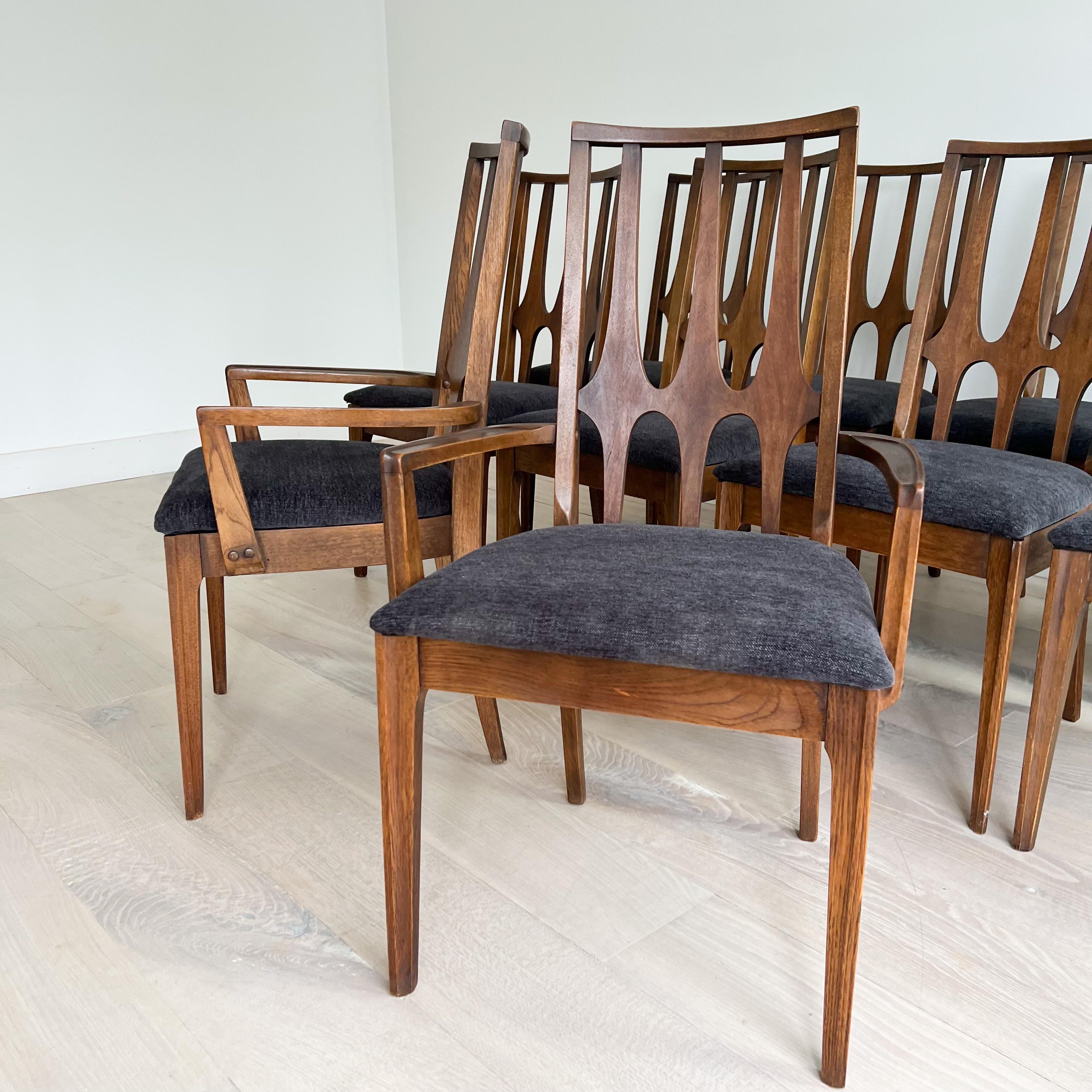 Fin du 20e siècle Ensemble de 10 chaises de salle à manger Broyhill Brasilia modernes du milieu du siècle dernier avec tapisserie neuve
