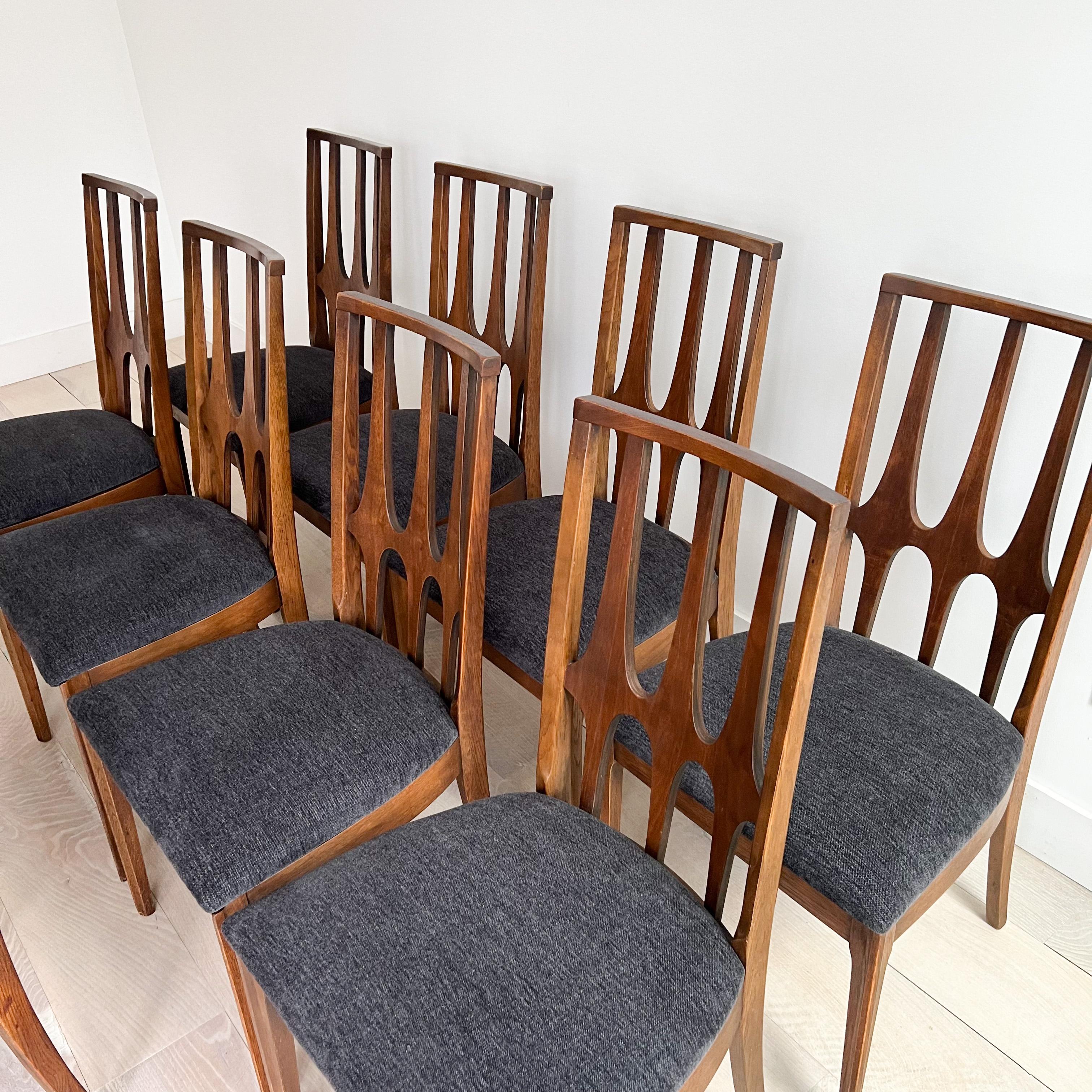Tissu d'ameublement Ensemble de 10 chaises de salle à manger Broyhill Brasilia modernes du milieu du siècle dernier avec tapisserie neuve