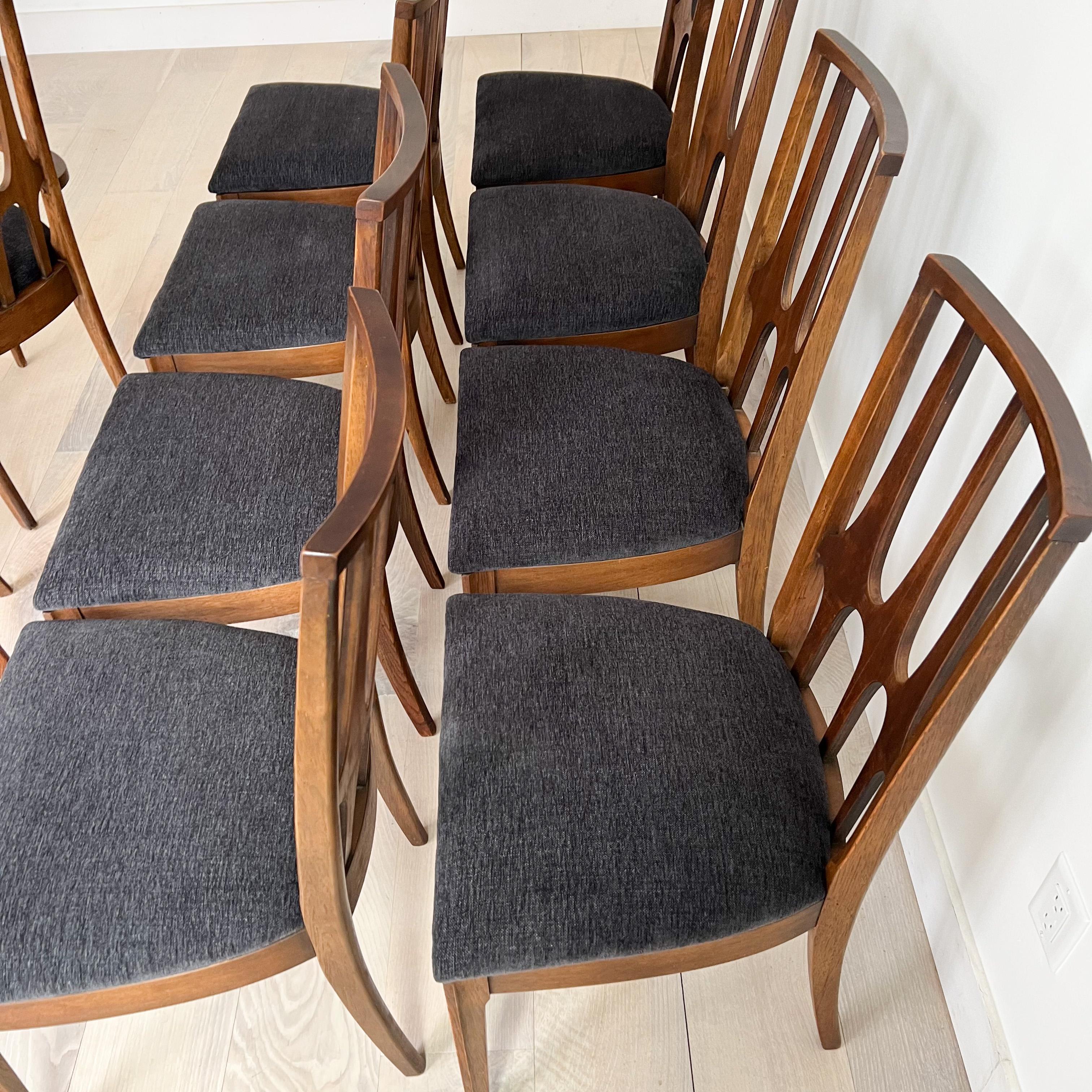 Ensemble de 10 chaises de salle à manger Broyhill Brasilia modernes du milieu du siècle dernier avec tapisserie neuve 1