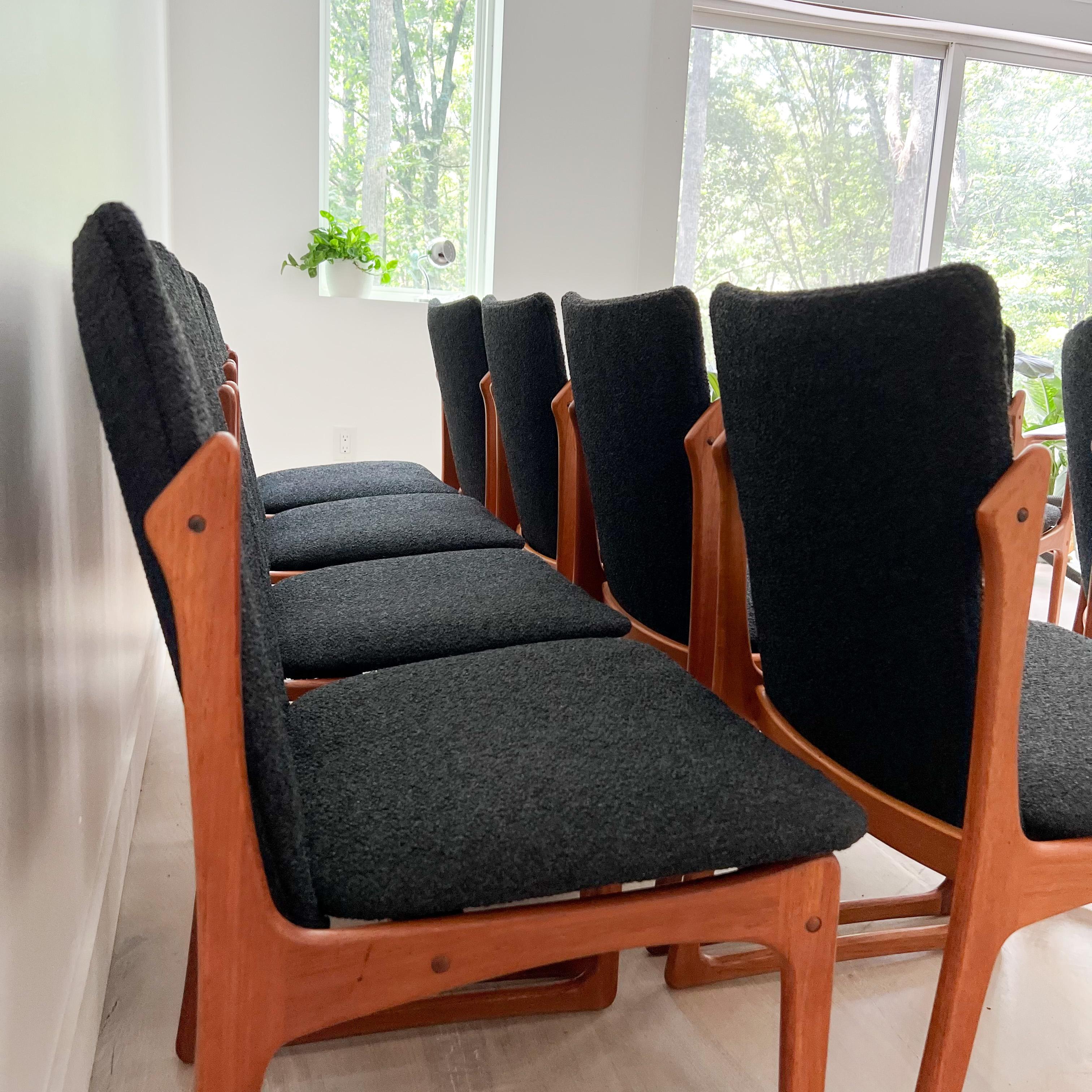 Upholstery Set of 10 Mid-Century Modern Danish Teak Vamdrup Stolefabrik Dining Chairs