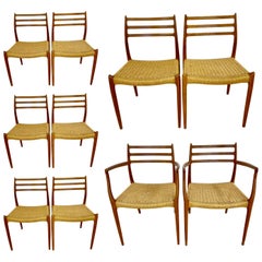 Set of 10 Mid-Century Modern Dining Chairs, Danish, Niels Moller, 1950s