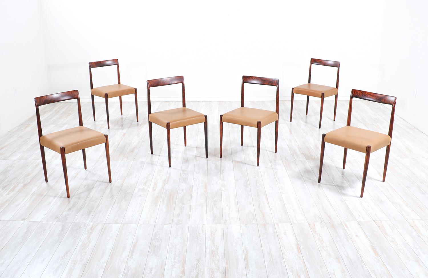 German Set of 10 Mid-Century Modern Rosewood and Leather Dining Chairs by Lübke