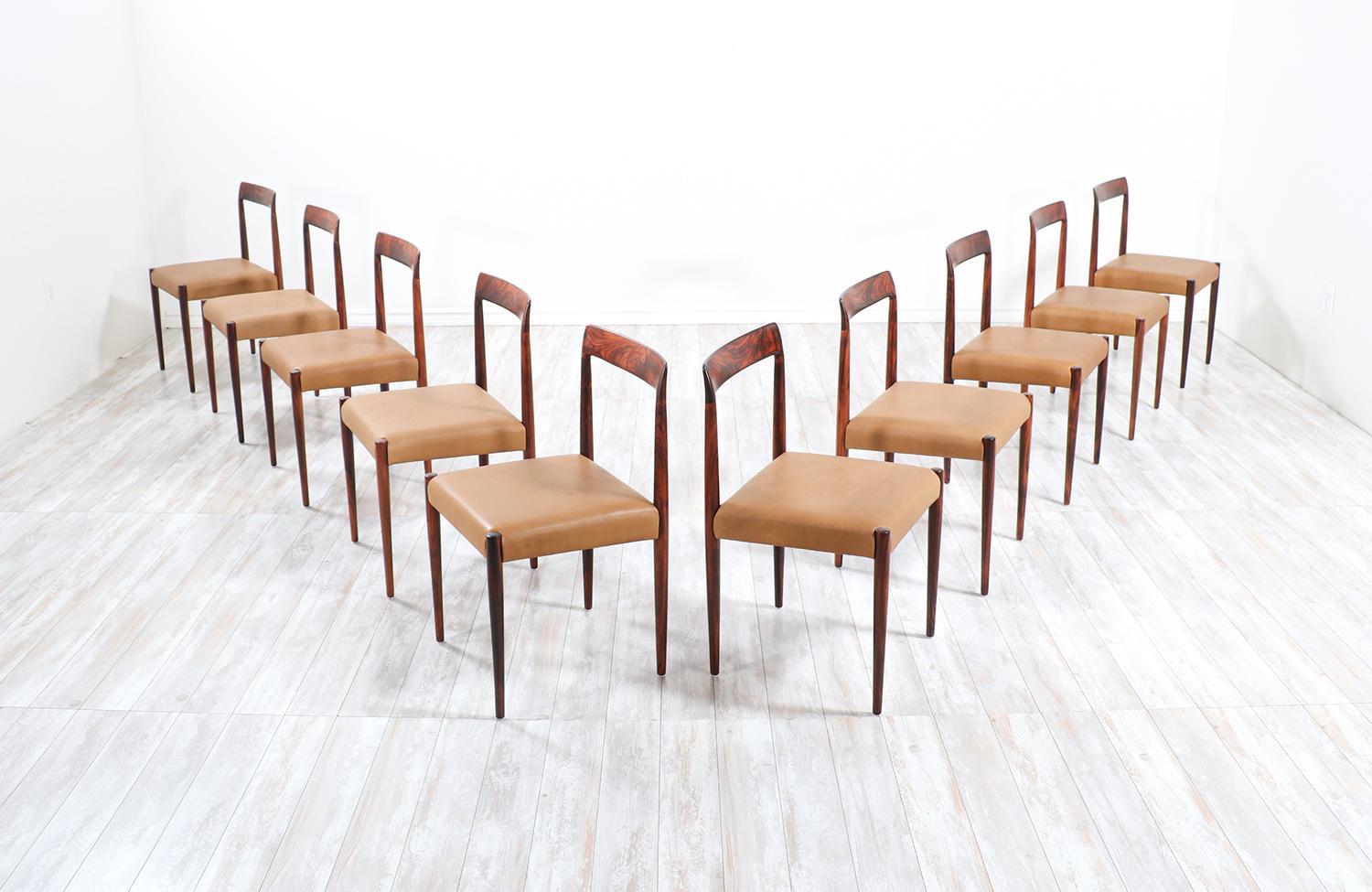 Set of 10 Mid-Century Modern Rosewood and Leather Dining Chairs by Lübke In Excellent Condition In Los Angeles, CA
