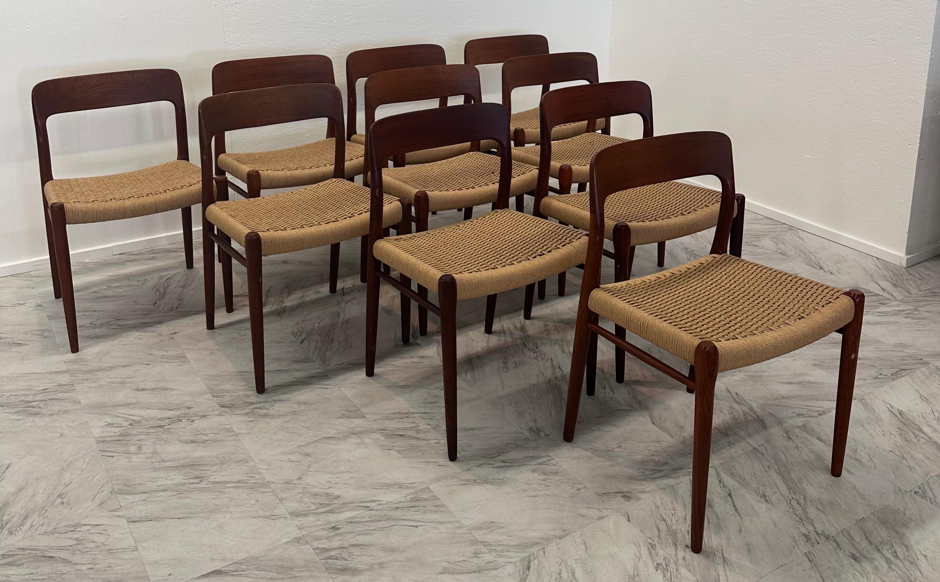 Mid-Century Modern Set of 10 Mid-Century Niels Otto Møller Model 77 Dining Chairs, Denmark 1960s For Sale