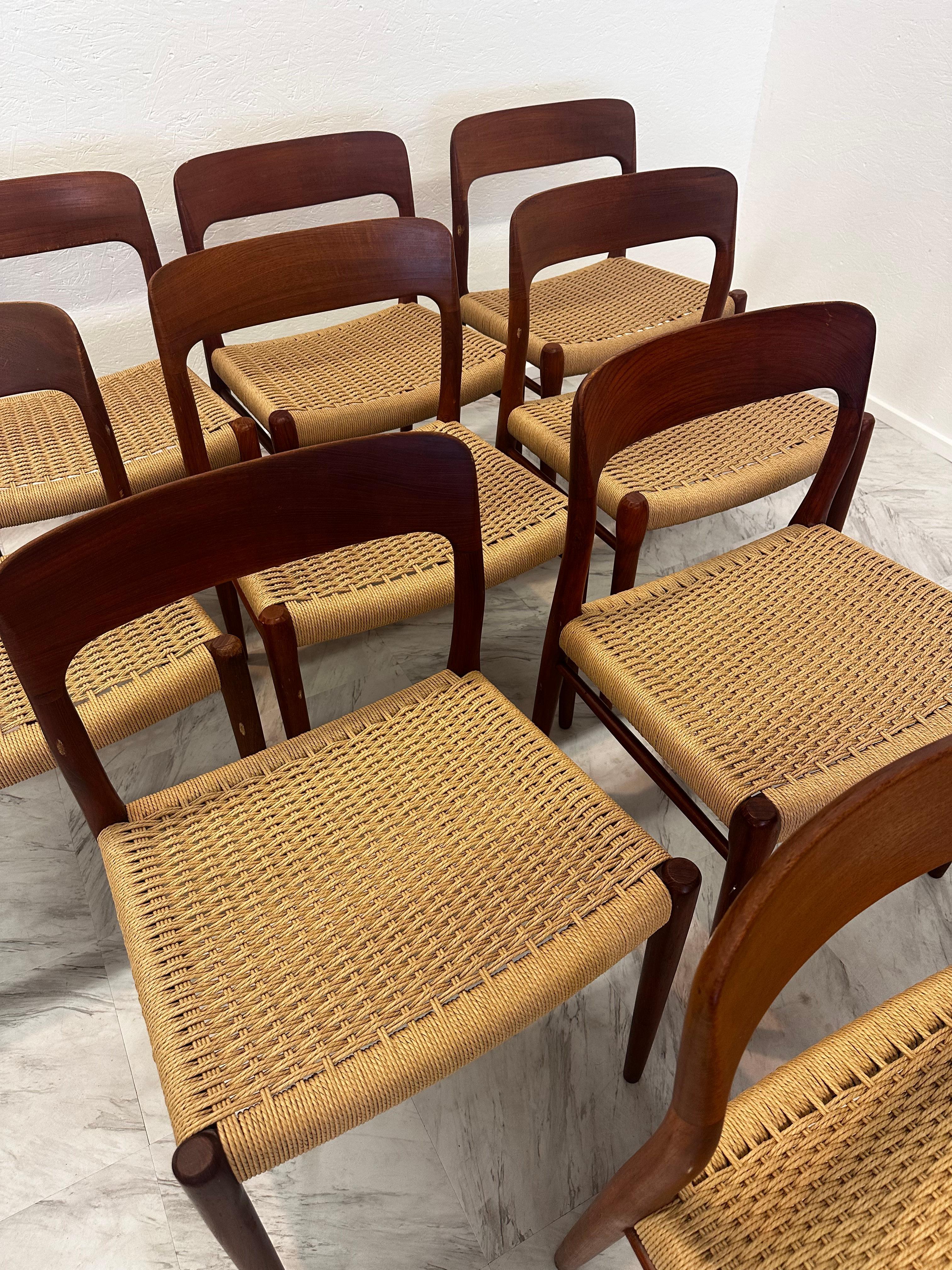 Italian Set of 10 Mid-Century Niels Otto Møller Model 77 Dining Chairs, Denmark 1960s For Sale