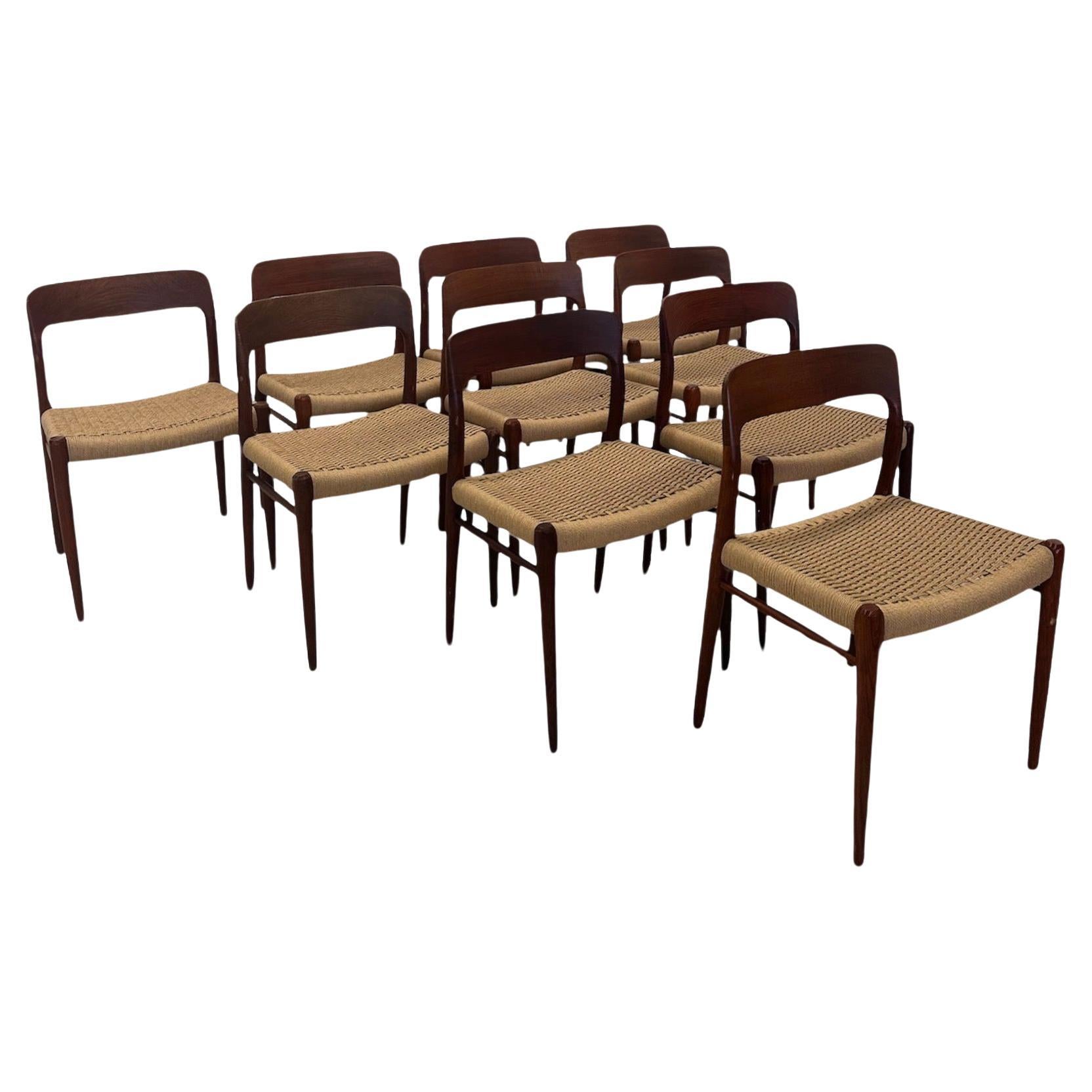 Ensemble de 10 chaises de salle à manger Niels Otto Møller Model 77 du milieu du siècle, Danemark années 1960