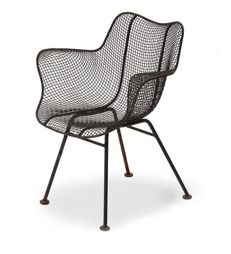 Welded Set of '10' Mid Century Russell Woodard Sculptura Mesh Sculpted Patio Armchairs For Sale