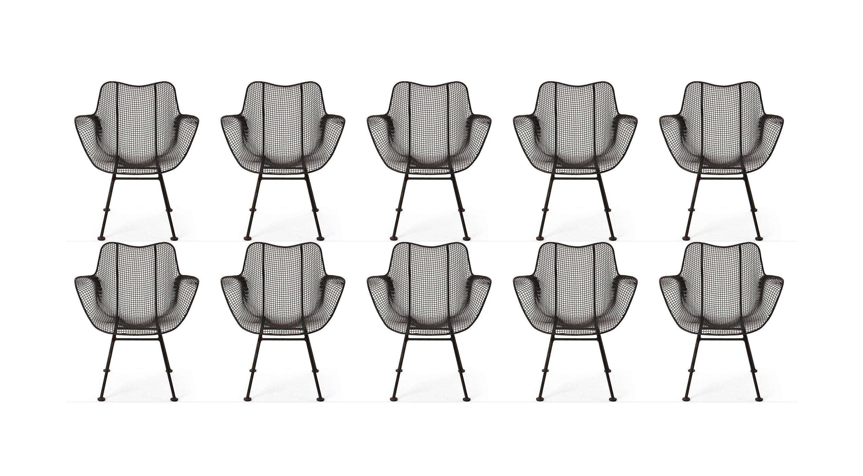 Milieu du XXe siècle Lot de 10 fauteuils de patio sculptés en maille Russell Woodard Sculptura du milieu du siècle dernier en vente