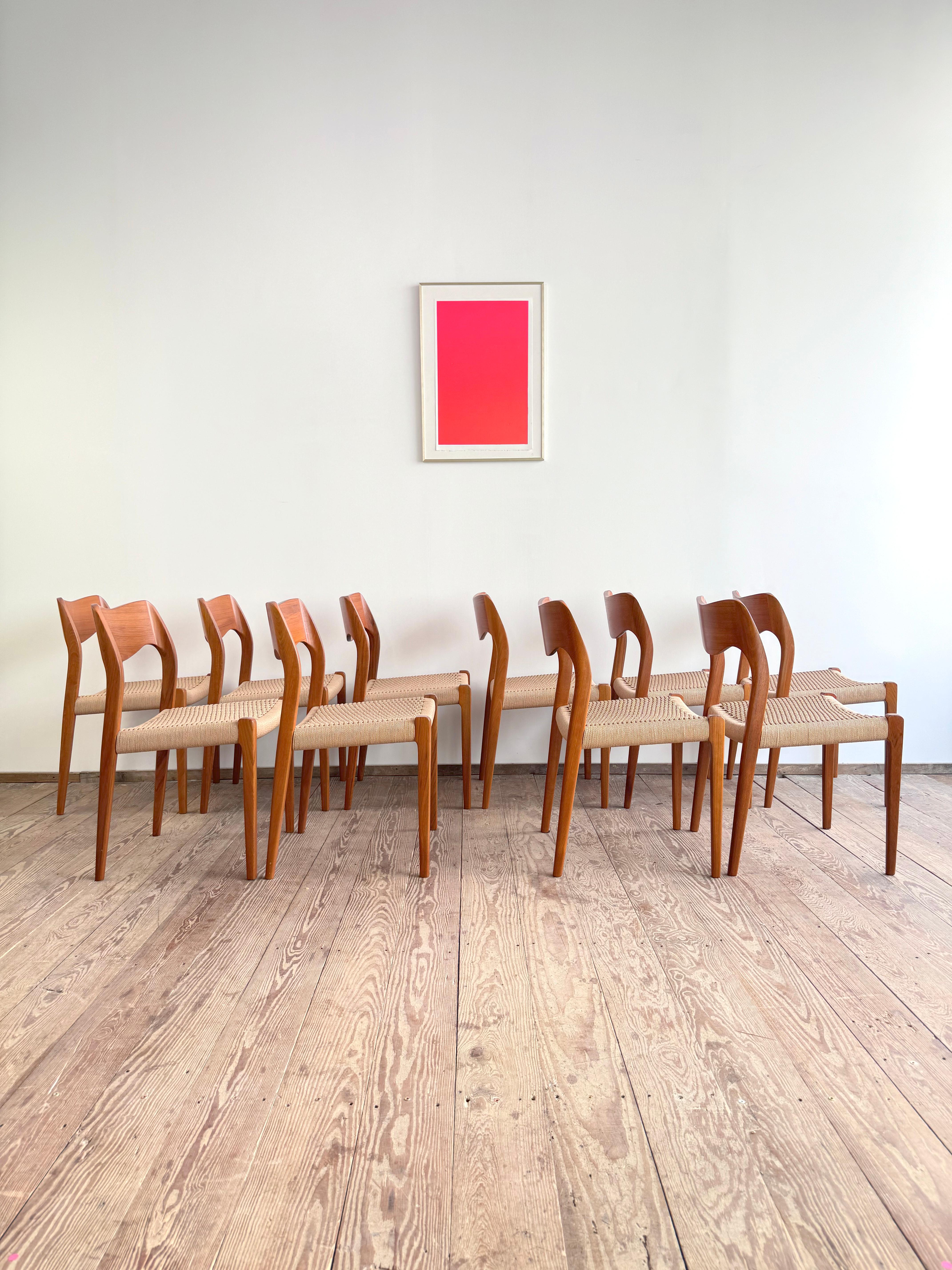 Mid-Century Modern Set of 10 Mid-Century Teak Dining Chairs #71 by Niels O. Møller for J. L. Moller