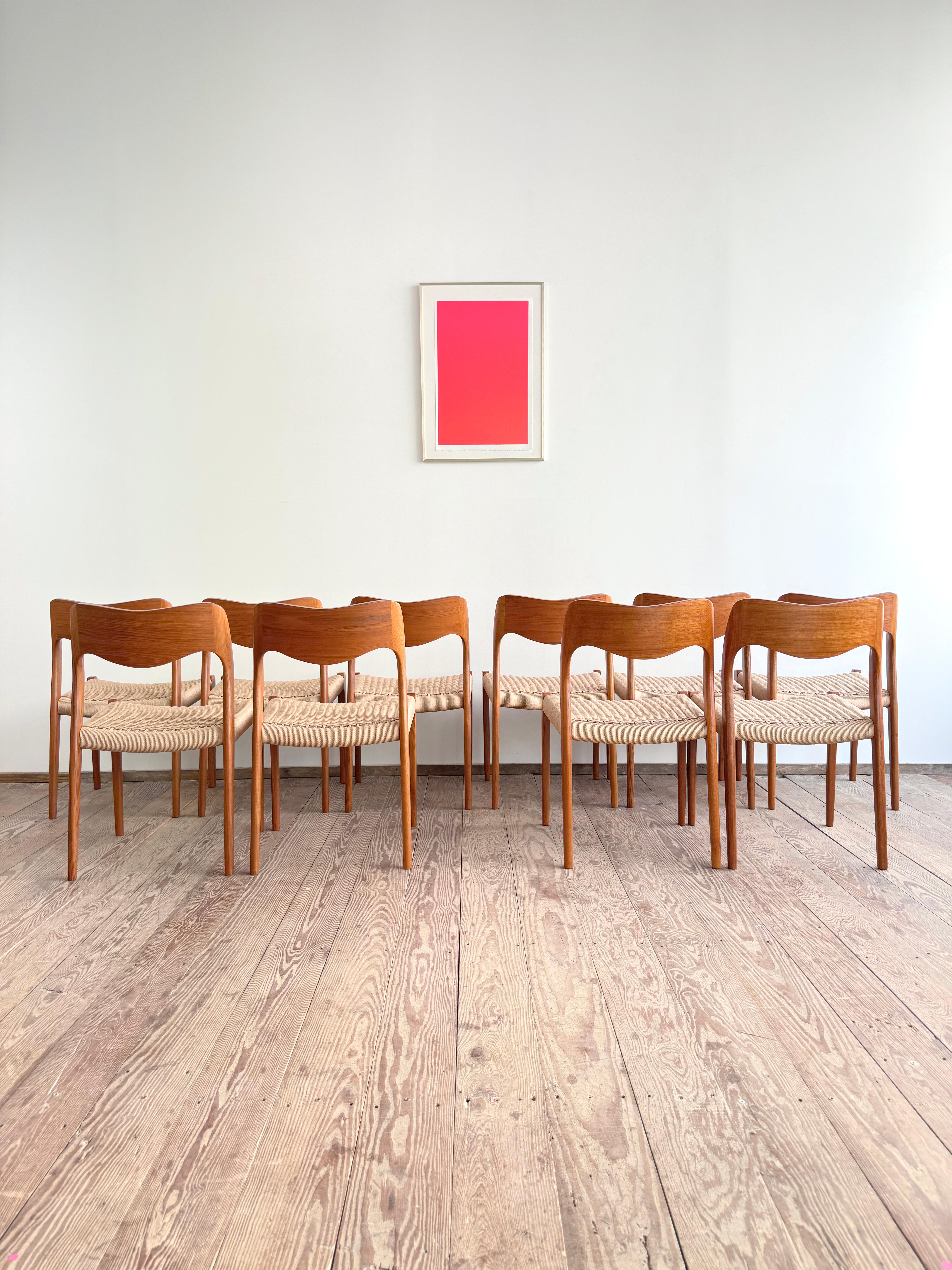 Danish Set of 10 Mid-Century Teak Dining Chairs #71 by Niels O. Møller for J. L. Moller