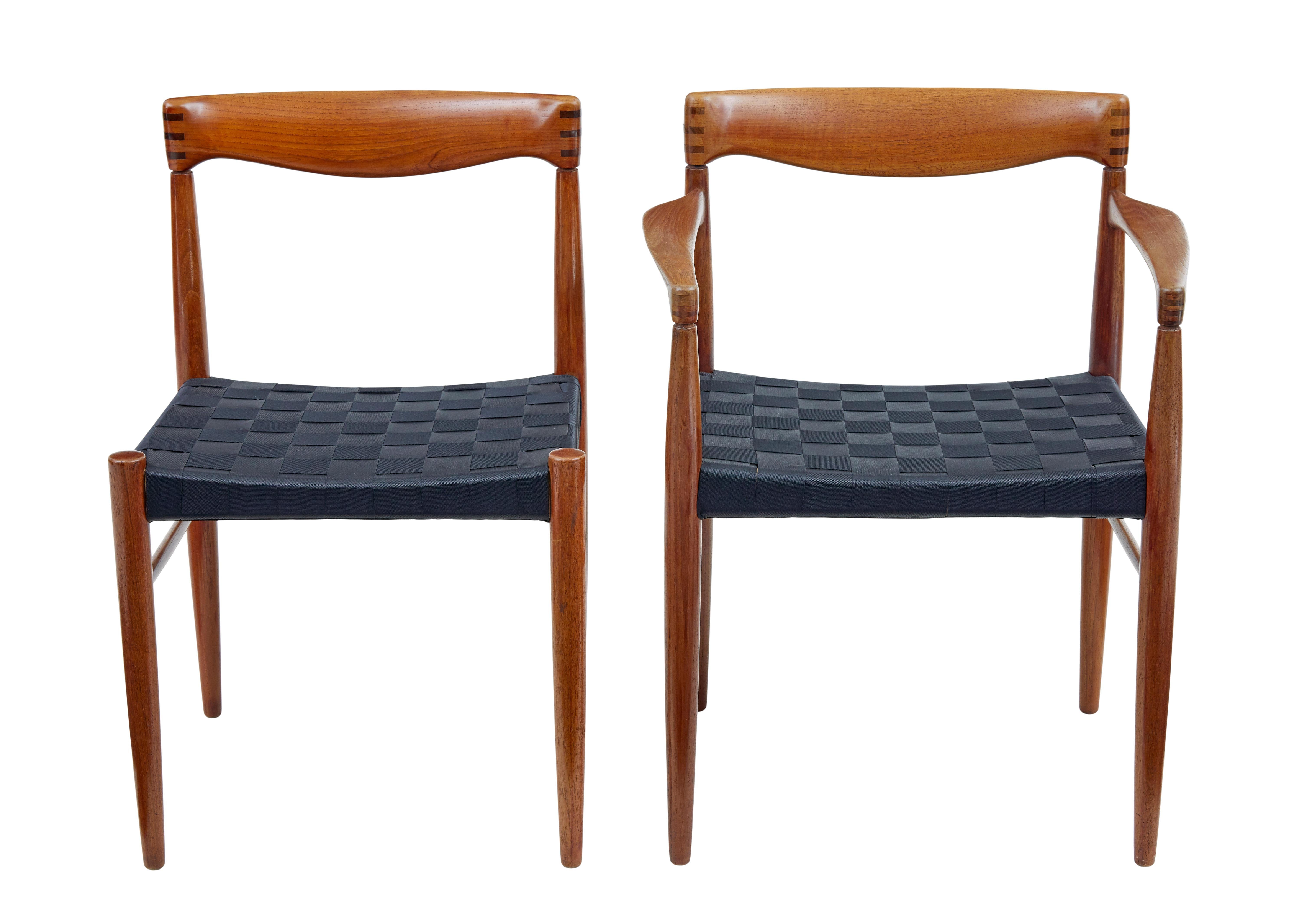 Set of 10 mid century dining chairs by bramin circa 1960.

Rare to find in such a large matching set.

Fine quality and well regarded set of dining chairs designed by H.W Klein for Bramin of Denmark.  Set comprises of 2 armchairs and 8 single
