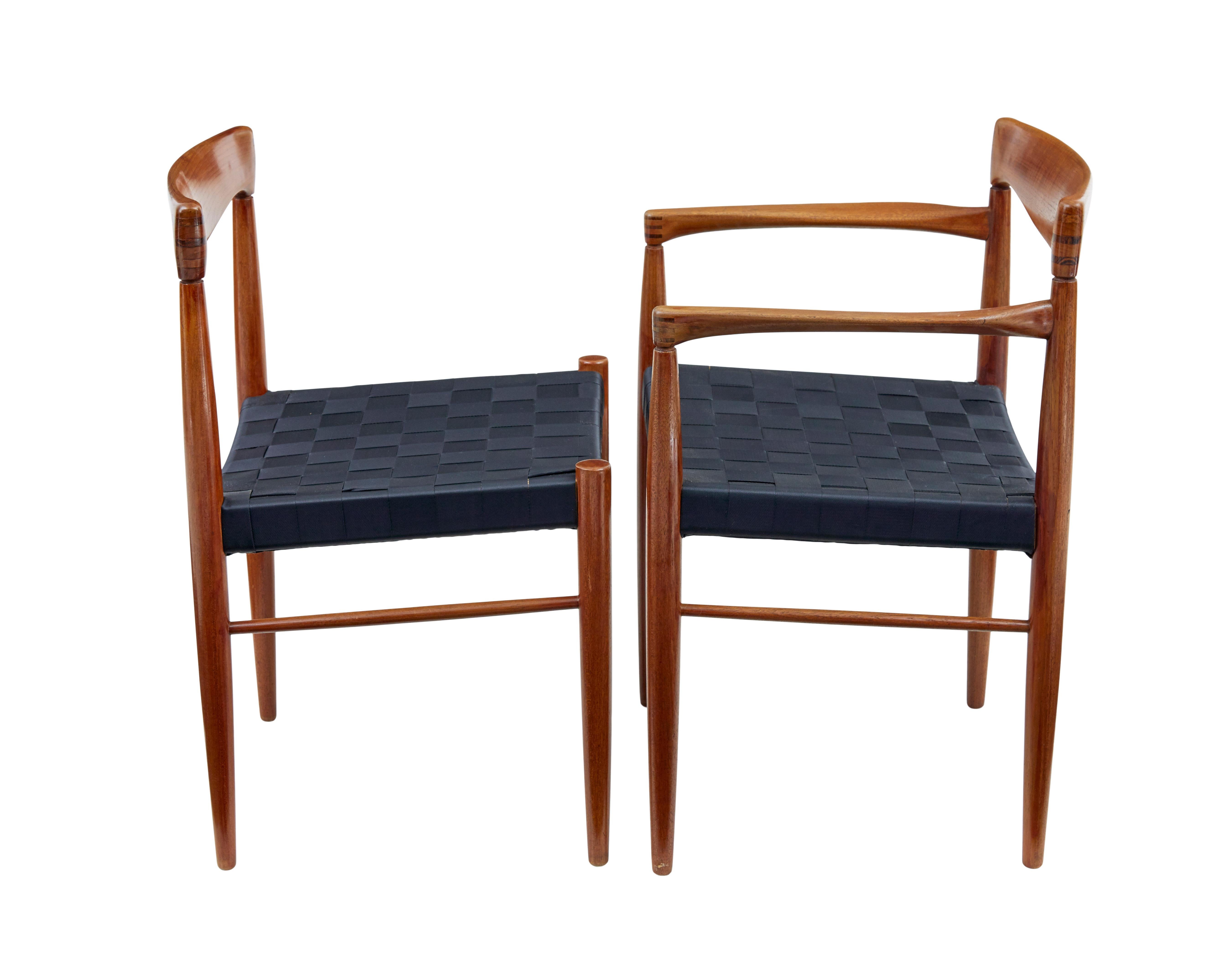 Hand-Carved Set of 10 mid century teak dining chairs by Bramin For Sale