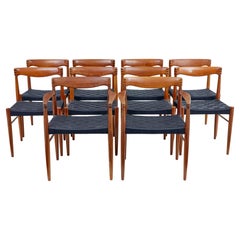 Antique Set of 10 mid century teak dining chairs by Bramin