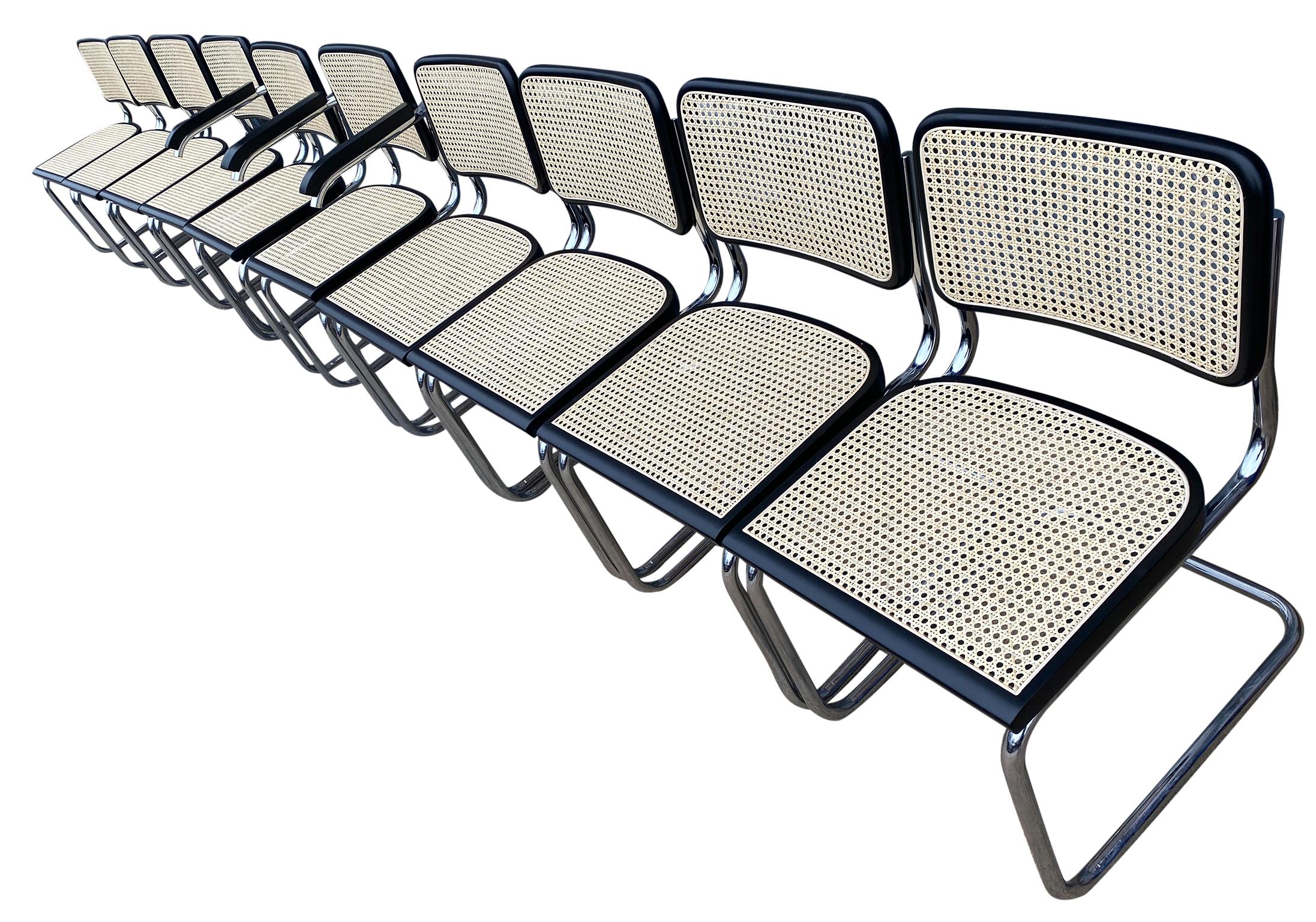 Mid-Century Modern Set of 10 Midcentury Cesca Chairs by Marcel Breuer Thonet