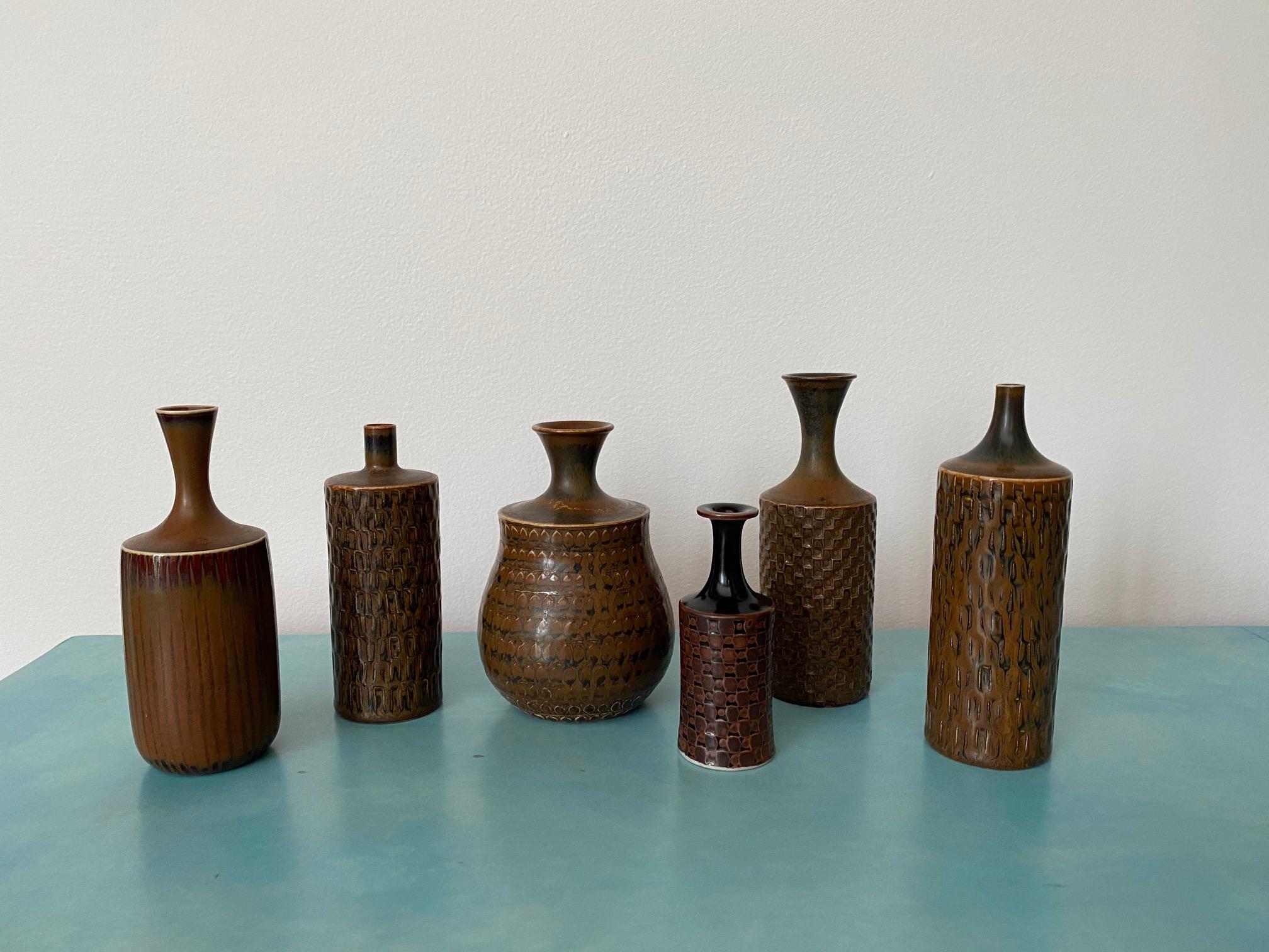 Mid-20th Century Set of 10 Midcentury Stoneware Vases Signed by Stig Lindberg for Gustavsberg For Sale