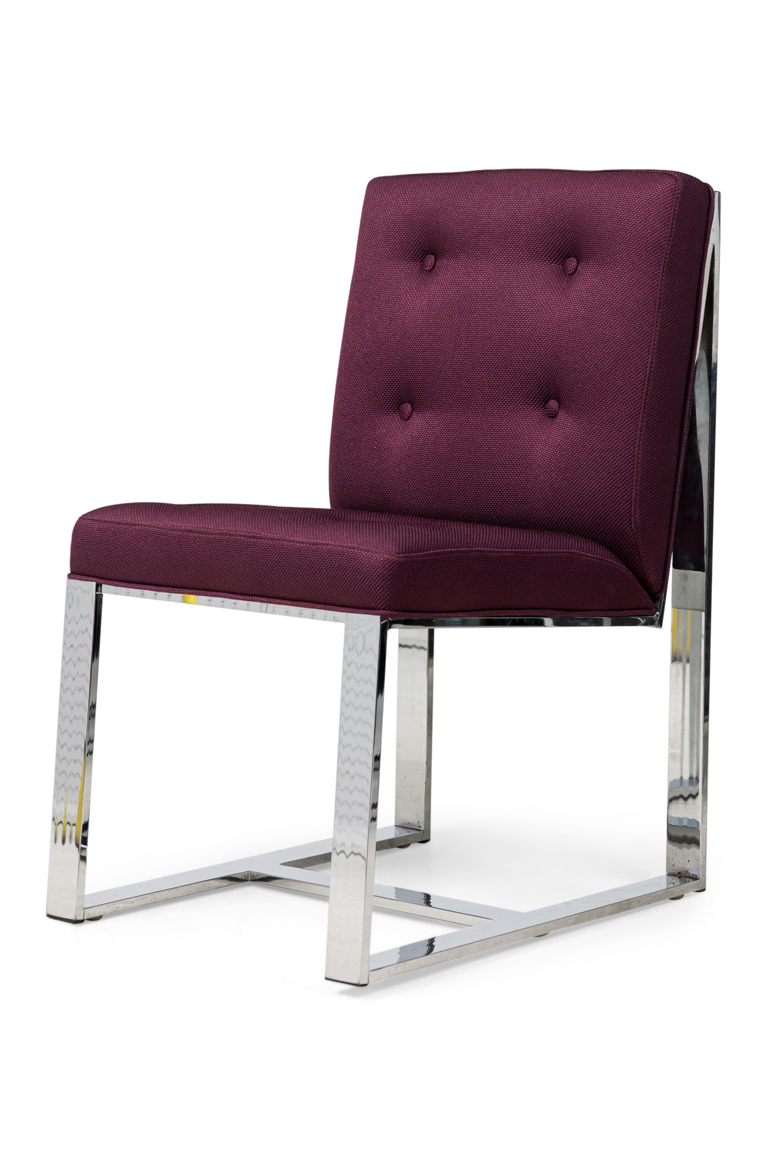 Mid-Century Modern Set of 10 Milo Baughman American Polished Steel & Purple Upholstered Side Chairs For Sale