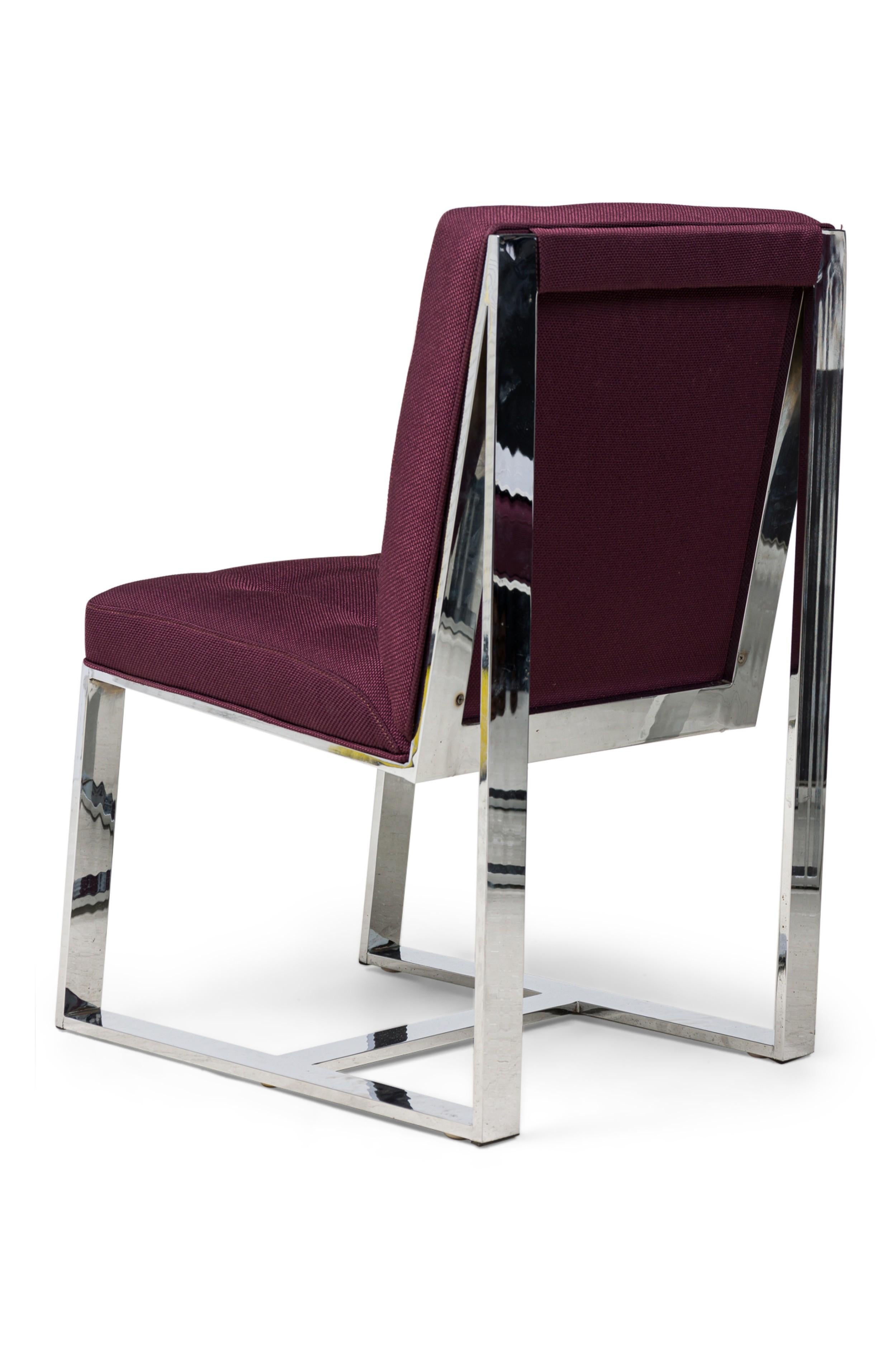 20th Century Set of 10 Milo Baughman American Polished Steel & Purple Upholstered Side Chairs For Sale